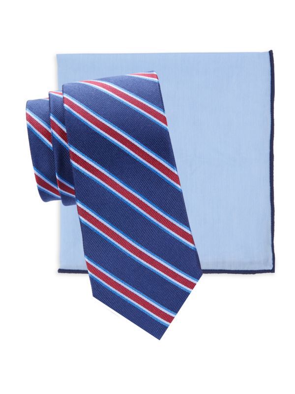 Комплект из 2 шелковых галстуков и нагрудного платка Hickey Freeman