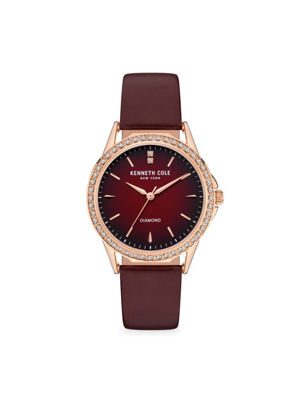 Классические часы 37 мм цвета розового золота из нержавеющей стали, бриллиантов, кристаллов и кожи Kenneth Cole