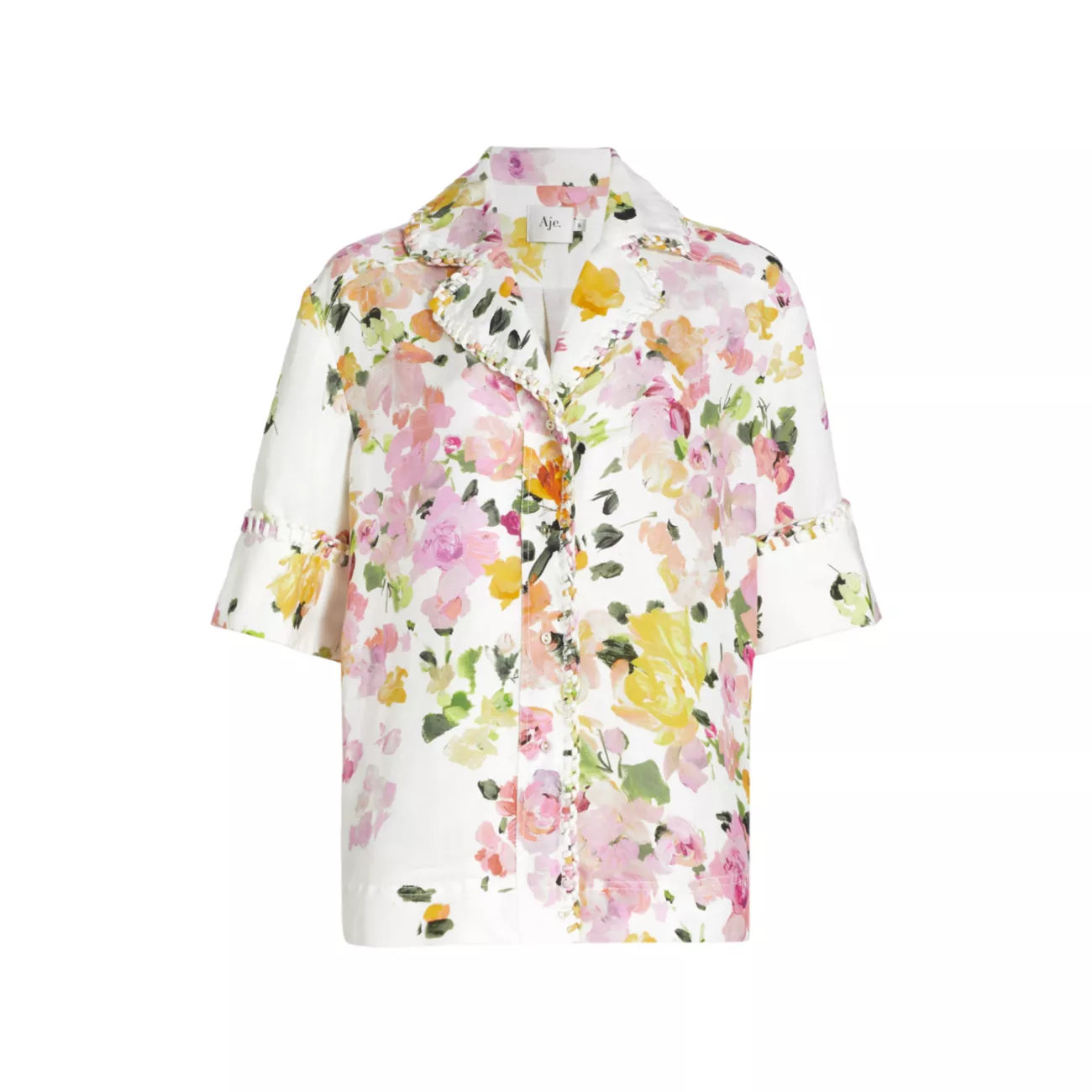 Рубашка Constance из смесового льна с цветочным принтом и пуговицами спереди AJE