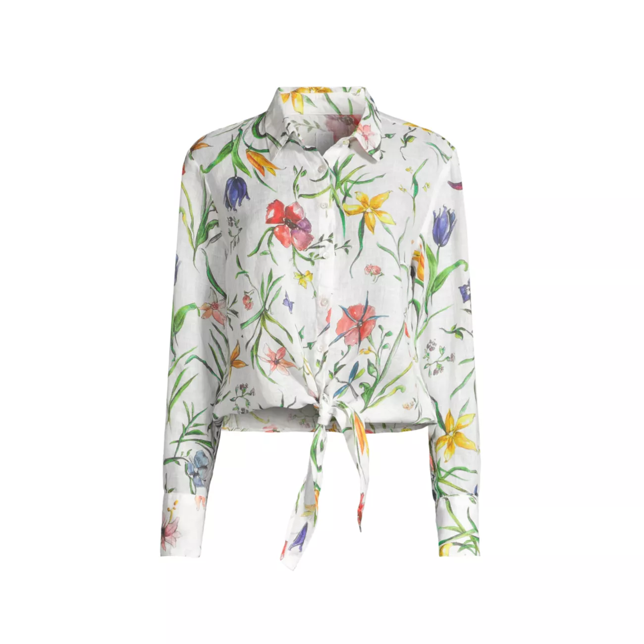 Льняная блузка с цветочным принтом и завязками 120% Lino