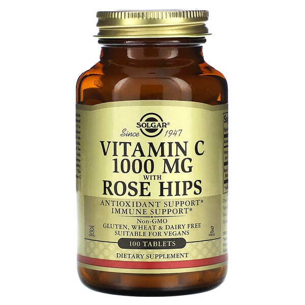 Vitamin C With Rose Hips, 100 Tablets Solgar