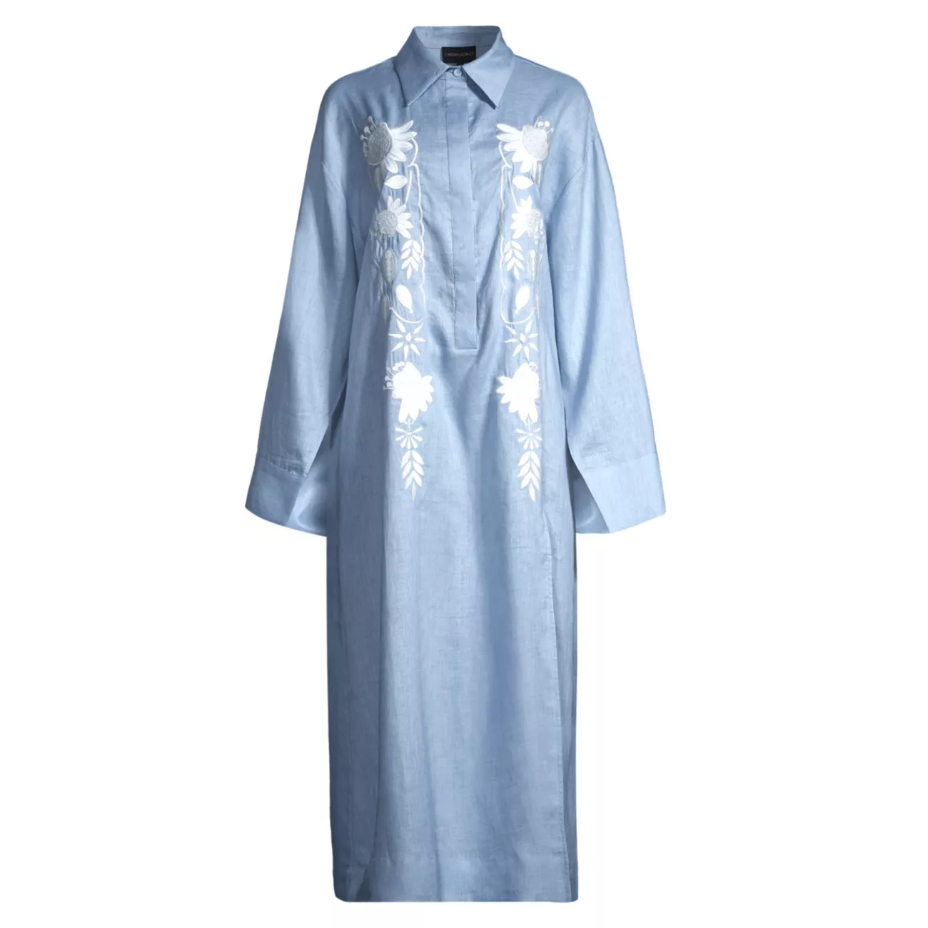 Длинное платье-рубашка из конопли с цветочной вышивкой Cynthia Rowley
