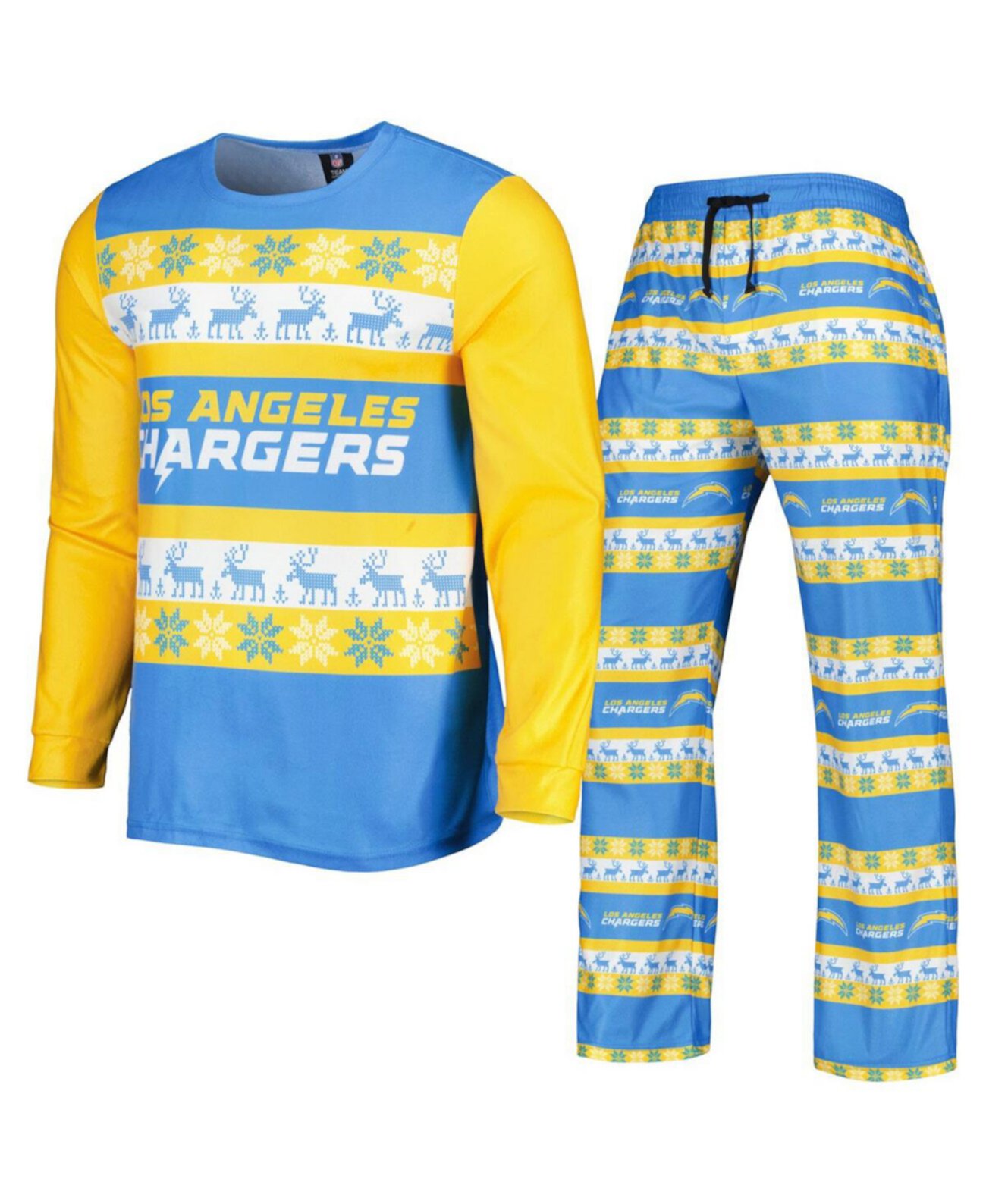 Мужской пудрово-синий пижамный комплект Los Angeles Chargers Team Ugly FOCO