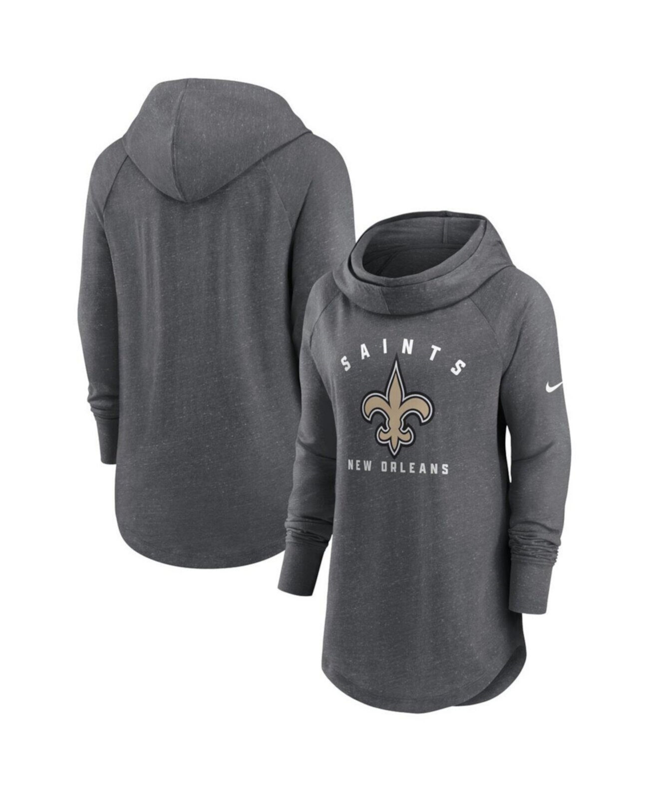 Женский пуловер с капюшоном цвета «хизер» темно-серого цвета New Orleans Saints реглан с воронкообразным вырезом Nike