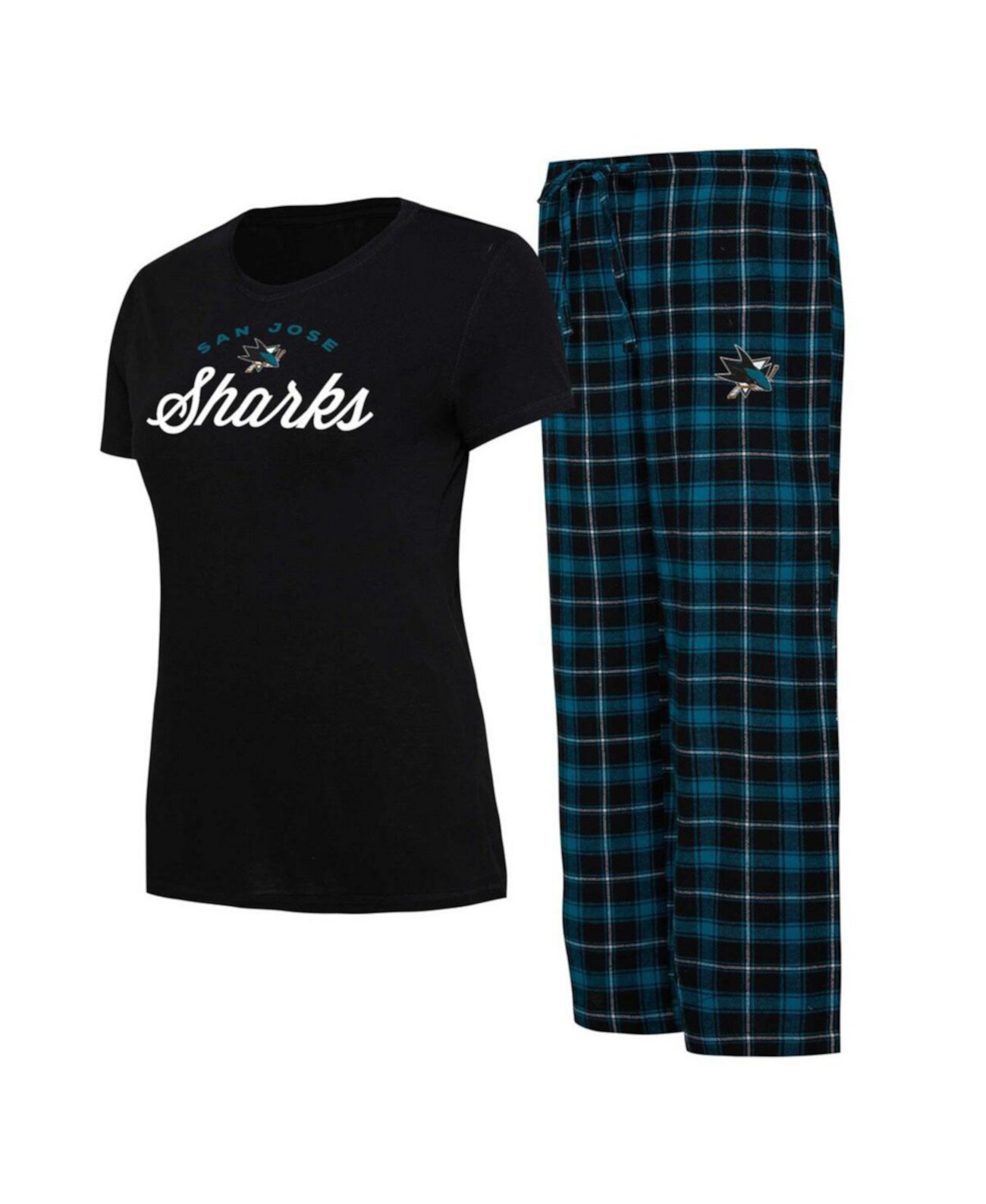 Женская черная, бирюзовая футболка San Jose Sharks Arctic и пижамные штаны для сна Concepts Sport