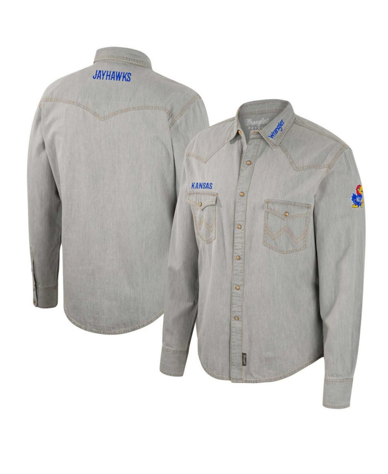 Мужская рубашка в ковбойском стиле с длинными рукавами и застежкой на пуговицы в стиле вестерн x Wrangler Grey Kansas Jayhawks Colosseum