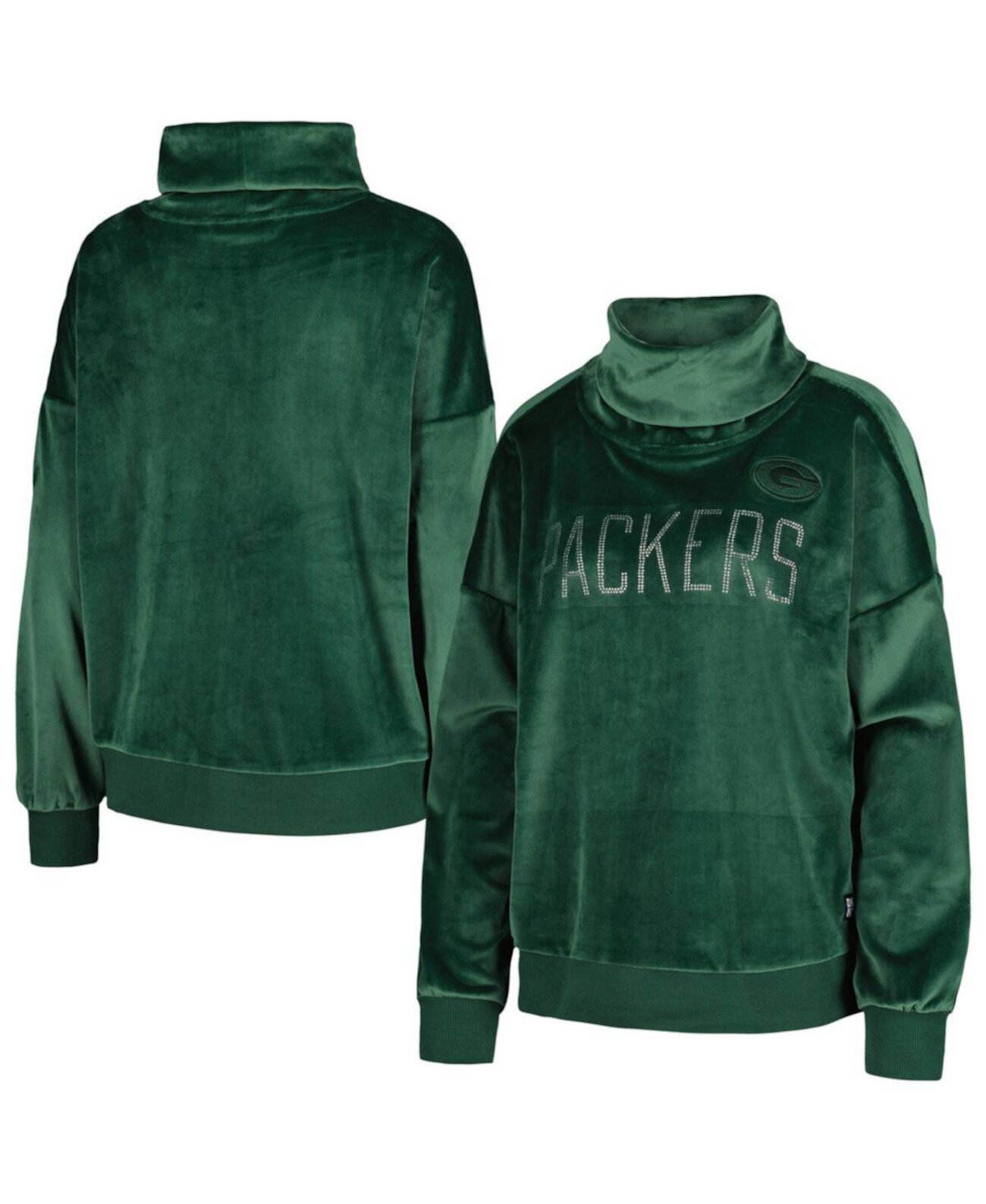 Женский зеленый пуловер Green Bay Packers Deliliah со стразами и воротником-воронкой DKNY