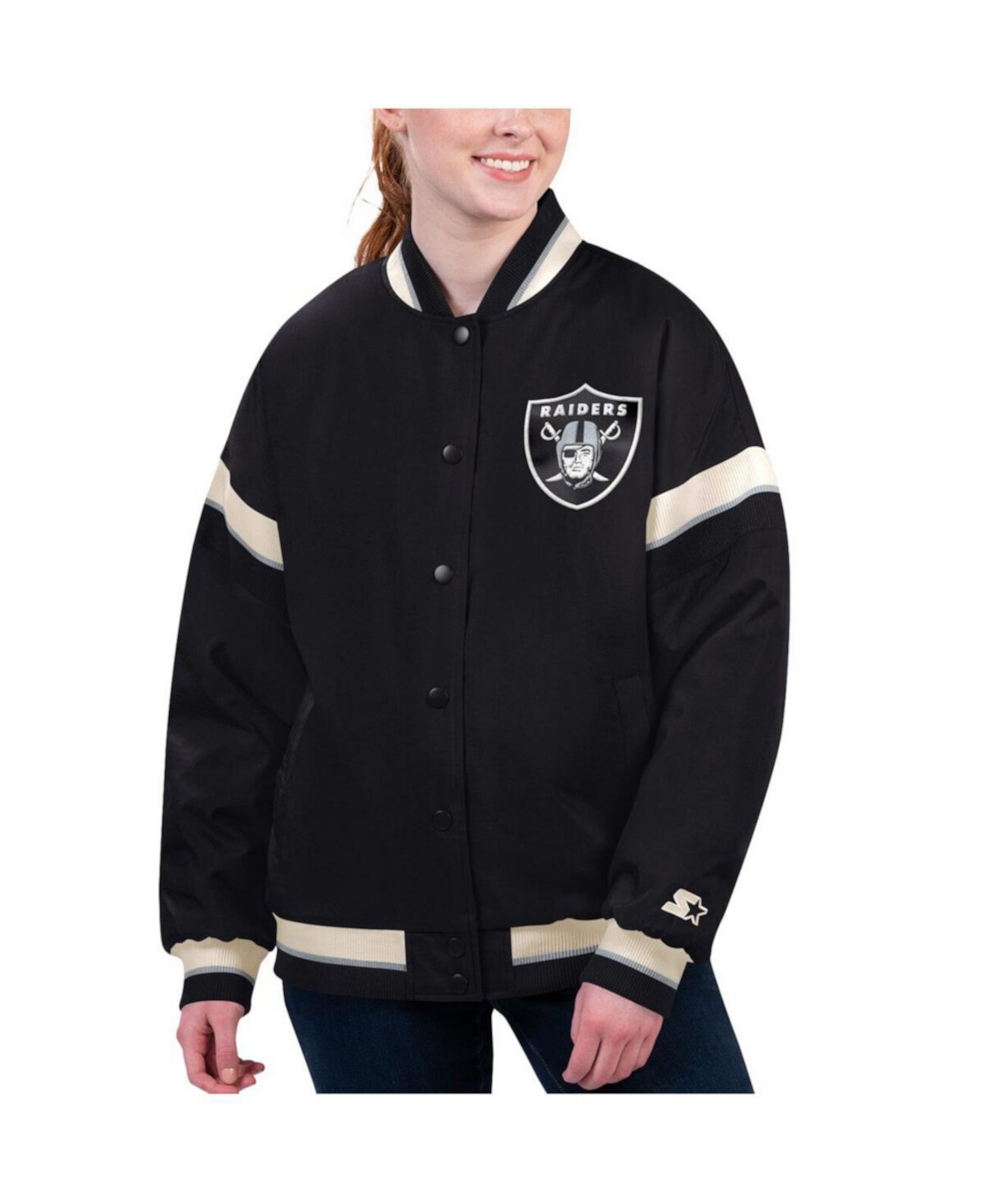 Женская черная университетская куртка с застежкой на пуговицы Las Vegas Raiders Tournament Starter