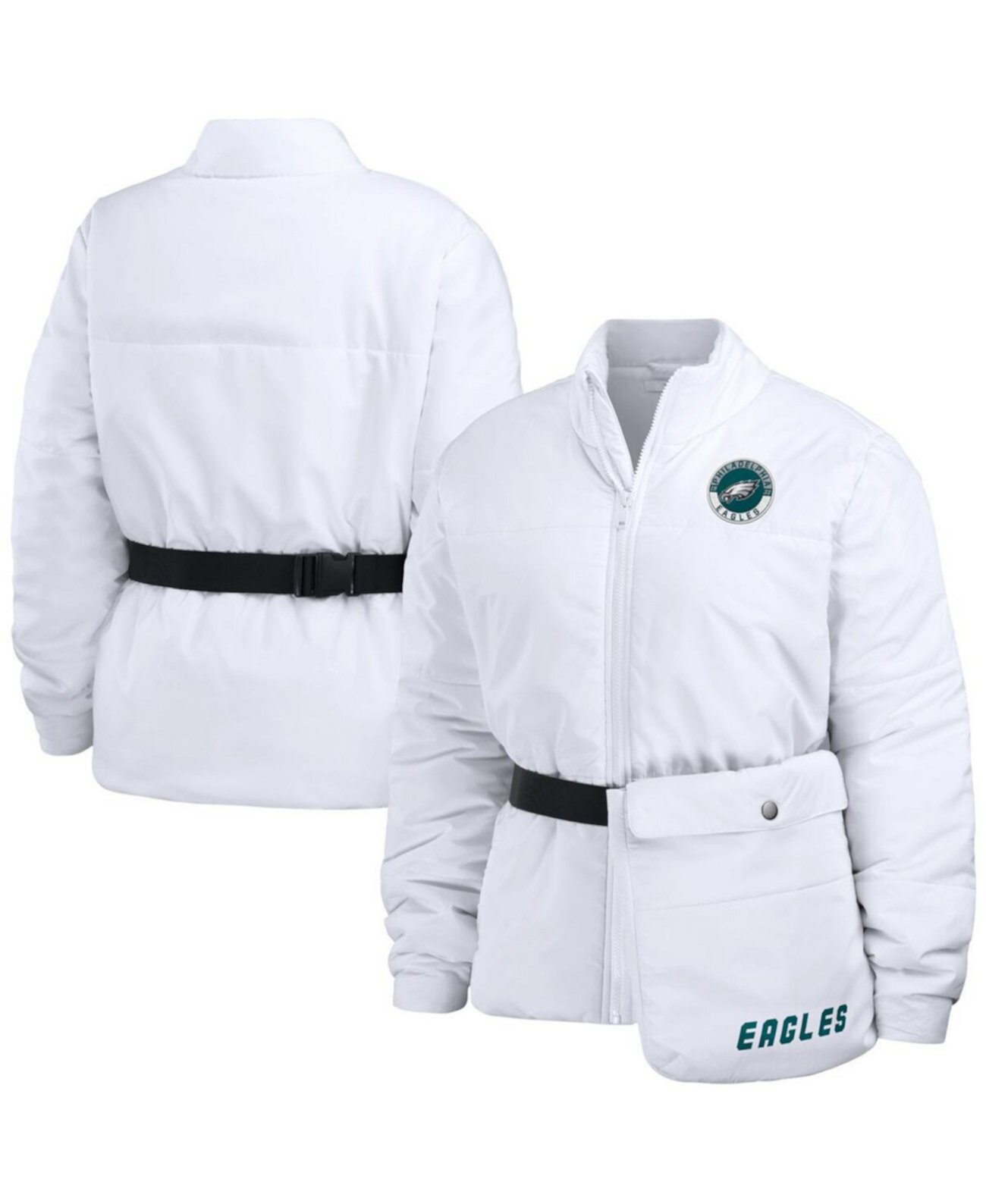 Женская белая пуховка с полным молнией и съемным поясом Philadelphia Eagles WEAR by Erin Andrews