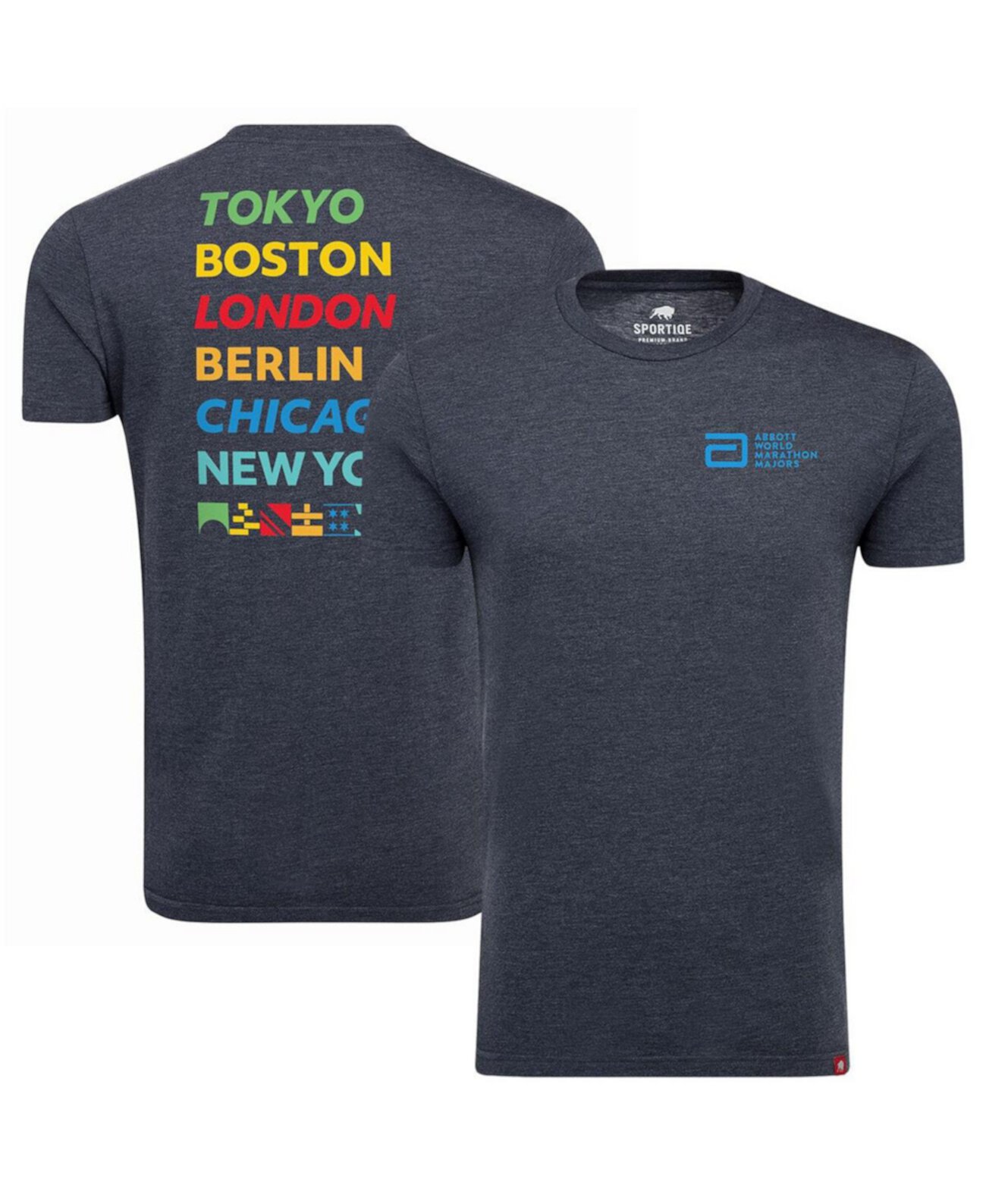 Удобная футболка Tri-Blend для мужчин и женщин Heather Blue World Marathon Majors Sportiqe