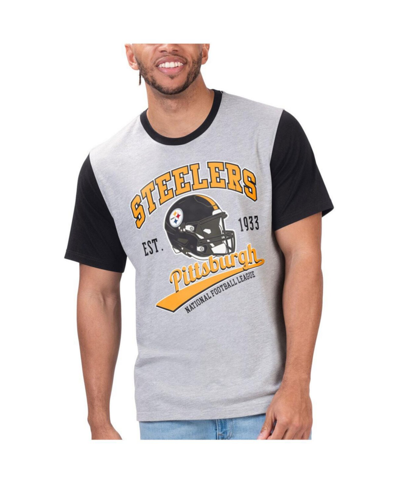 Оригинальная футболка черного цвета Pittsburgh Steelers Black Label с яркой графикой и короткими рукавами G-III Sports