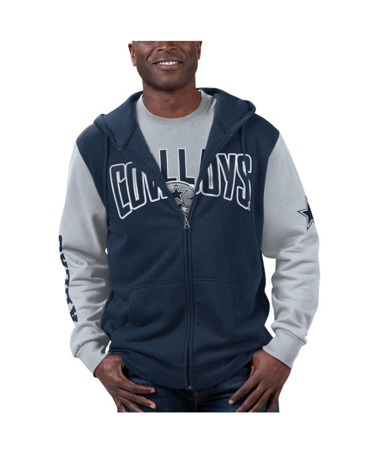 Мужской комбинированный комплект из темно-синей и серебристой футболки Dallas Cowboys и толстовки с молнией во всю длину G-III Sports