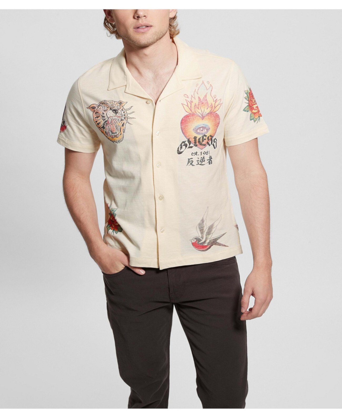 Мужская хлопковая трикотажная рубашка с рисунком Art GUESS