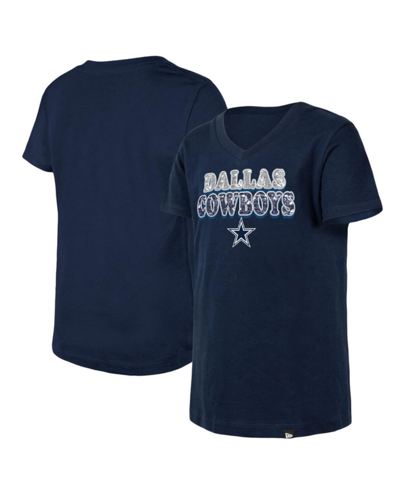 Детская Футболка New Era Navy Dallas Cowboys Reverse Sequin V-Neck New Era