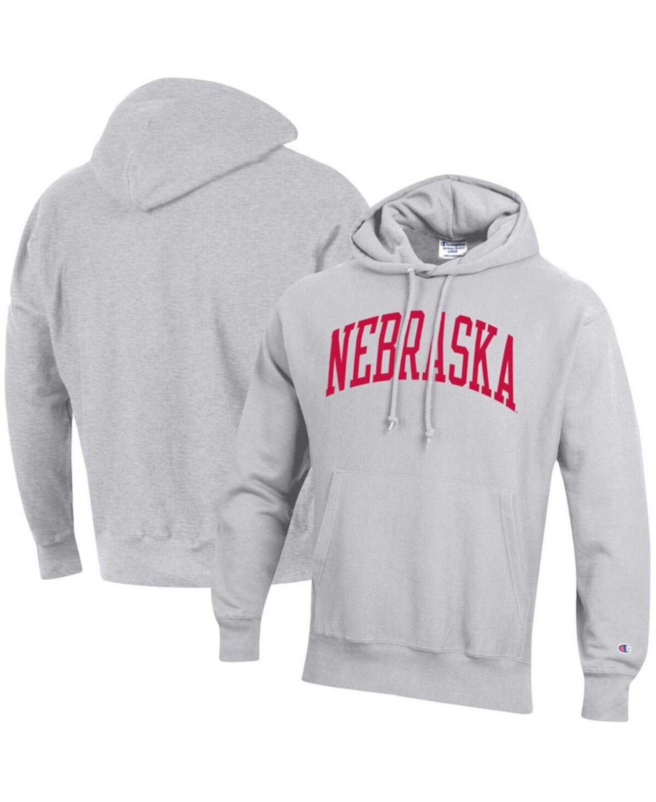 Мужской серый флисовый пуловер с капюшоном Nebraska Huskers с обратным плетением и толстовкой с капюшоном Champion