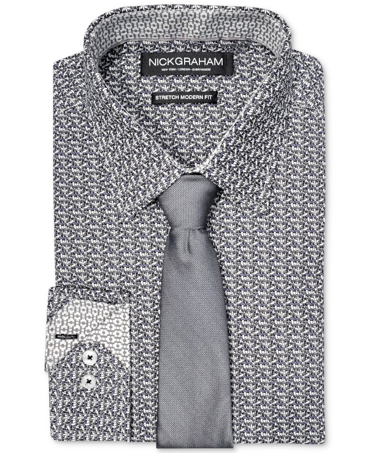 Мужской облегающий комплект из эластичной классической рубашки с грибным принтом и узкого галстука Nick Graham