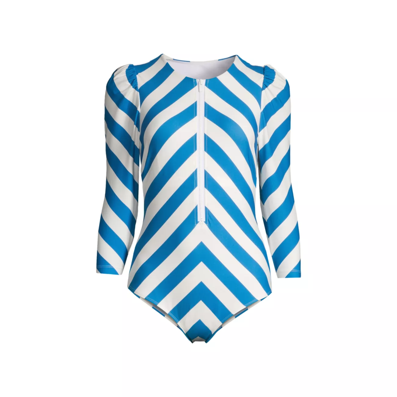 DreamSculpt Stripe Puff-Sleeve Zip One-Piece Swimsuit Stylest