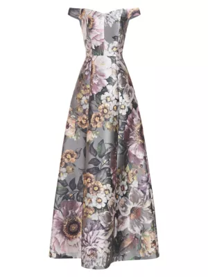 Платье с открытыми плечами и цветочным принтом Garland Kay Unger