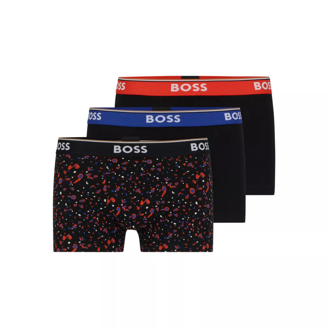 Тройная упаковка плавок из эластичного хлопка с поясами с логотипом BOSS