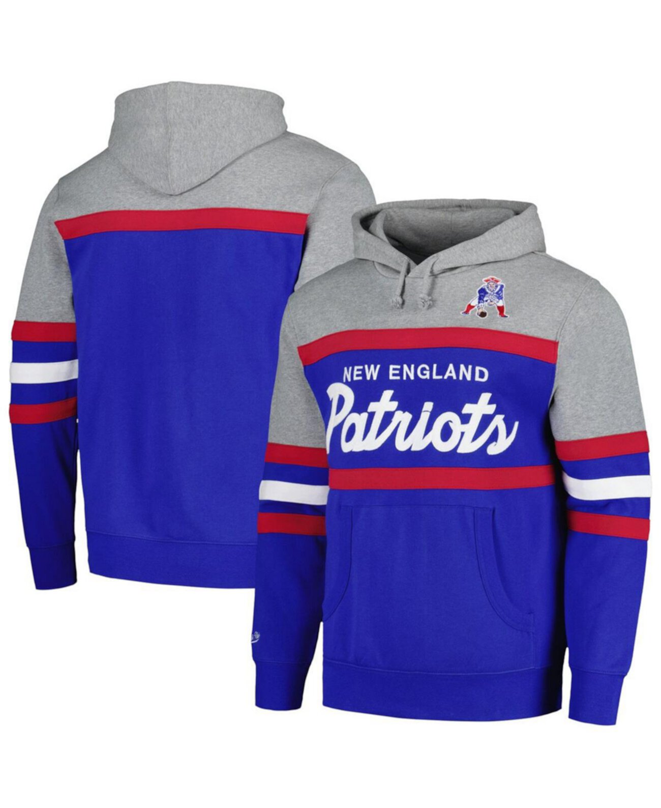 Мужской пуловер с капюшоном Heather Grey, Royal New England Patriots Big and Tall Head Coach Mitchell & Ness