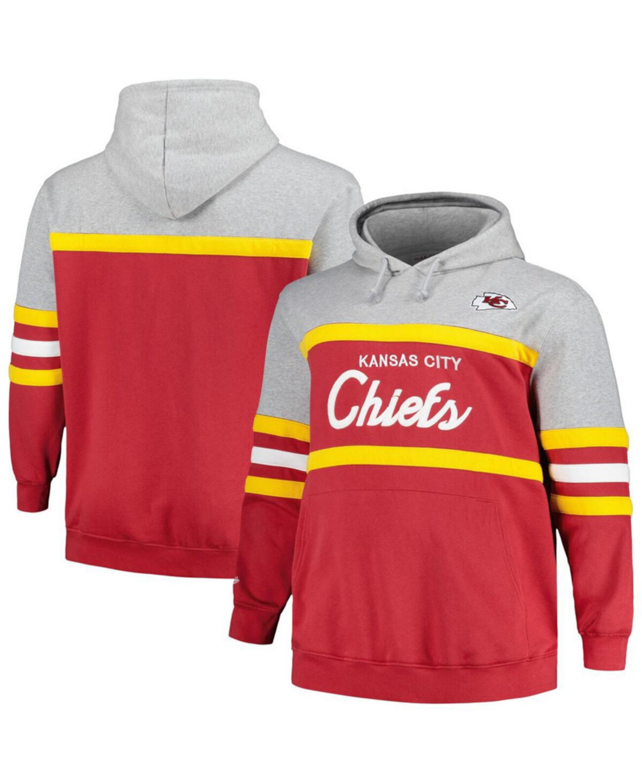 Мужской пуловер с капюшоном Heather Grey, Red Kansas City Chiefs Big and Tall Head Coach Mitchell & Ness