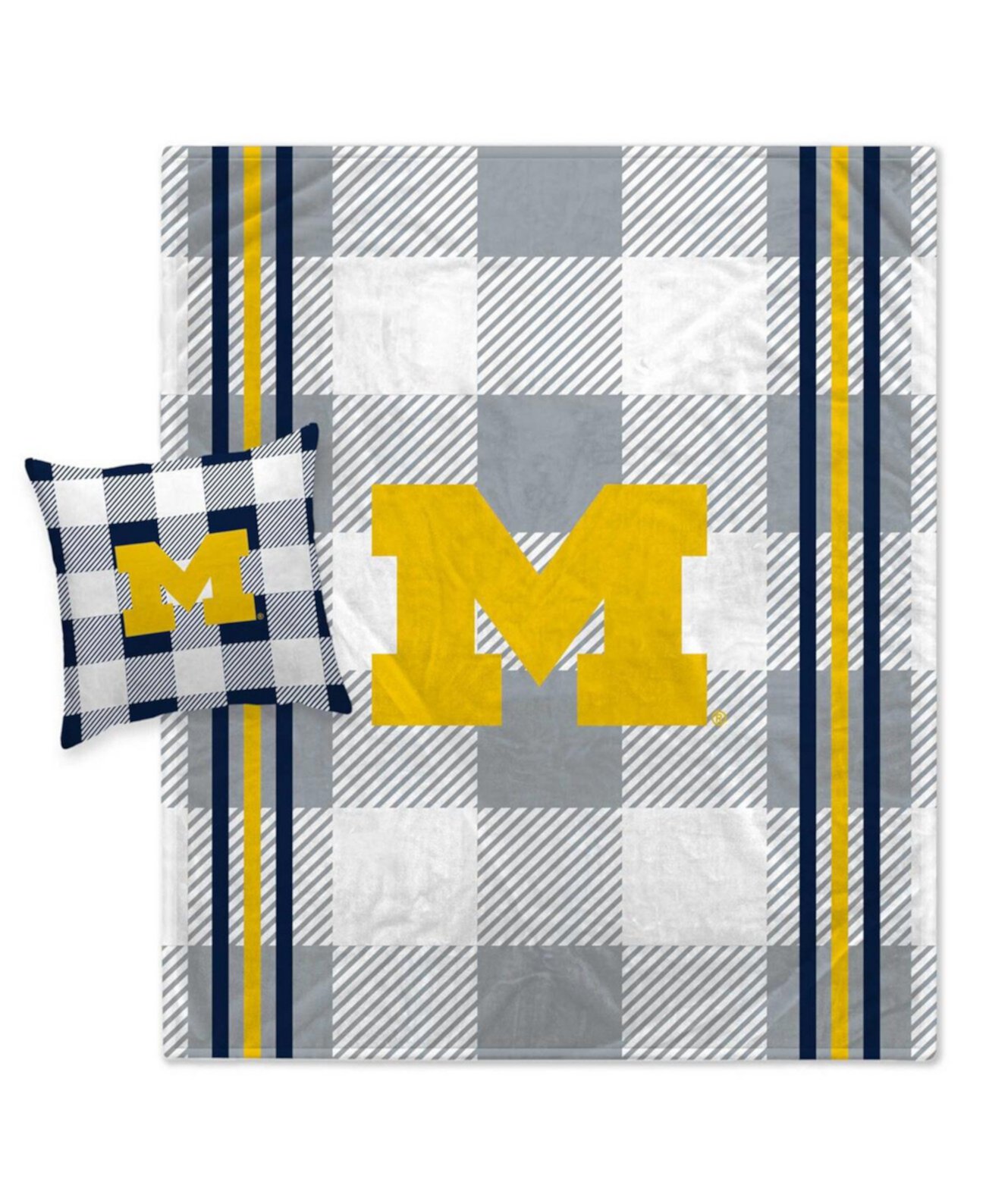 Комбинированный комплект из одеяла и подушек в серую клетку Michigan Wolverines Pegasus Home Fashions