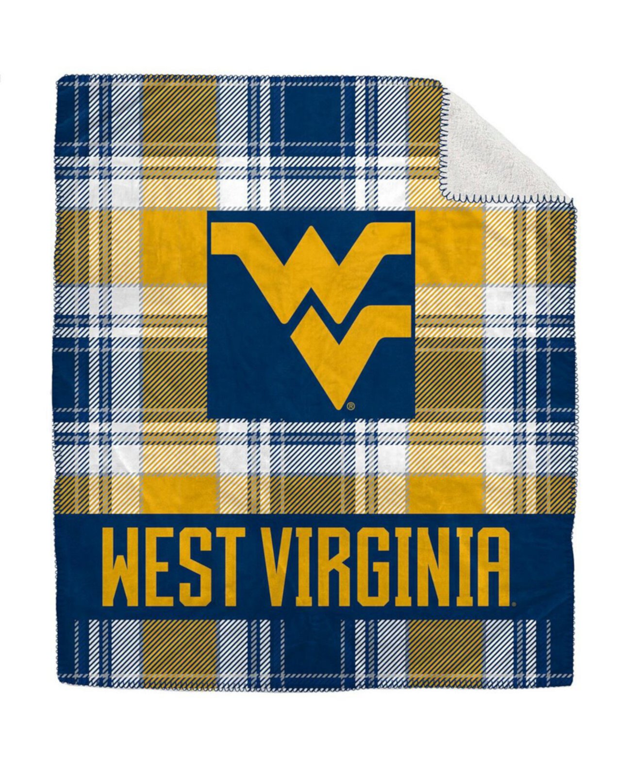 Плюшевое фланелевое одеяло из шерпы в клетку West Virginia Mountaineers размером 50 x 60 дюймов Pegasus Home Fashions