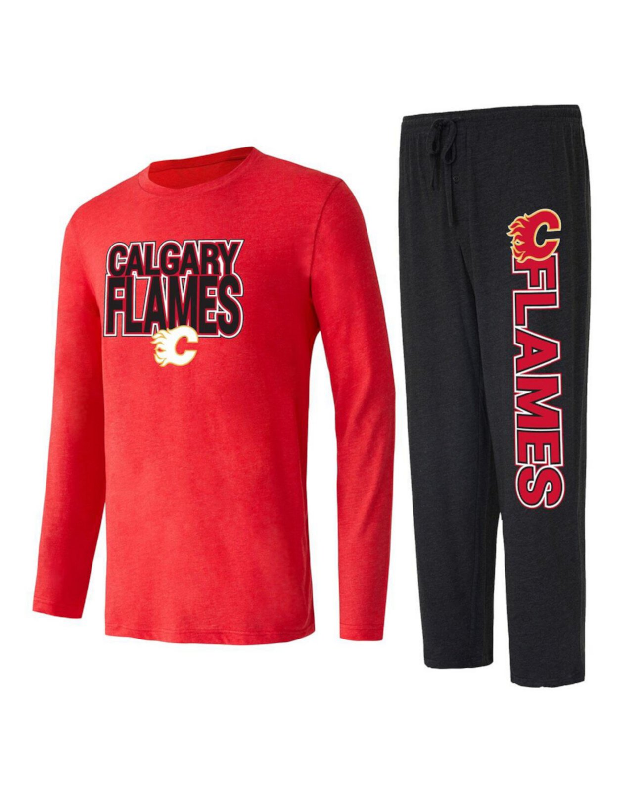 Мужской комплект для сна из черной и красной футболки с длинными рукавами и брюк Calgary Flames Meter Concepts Sport
