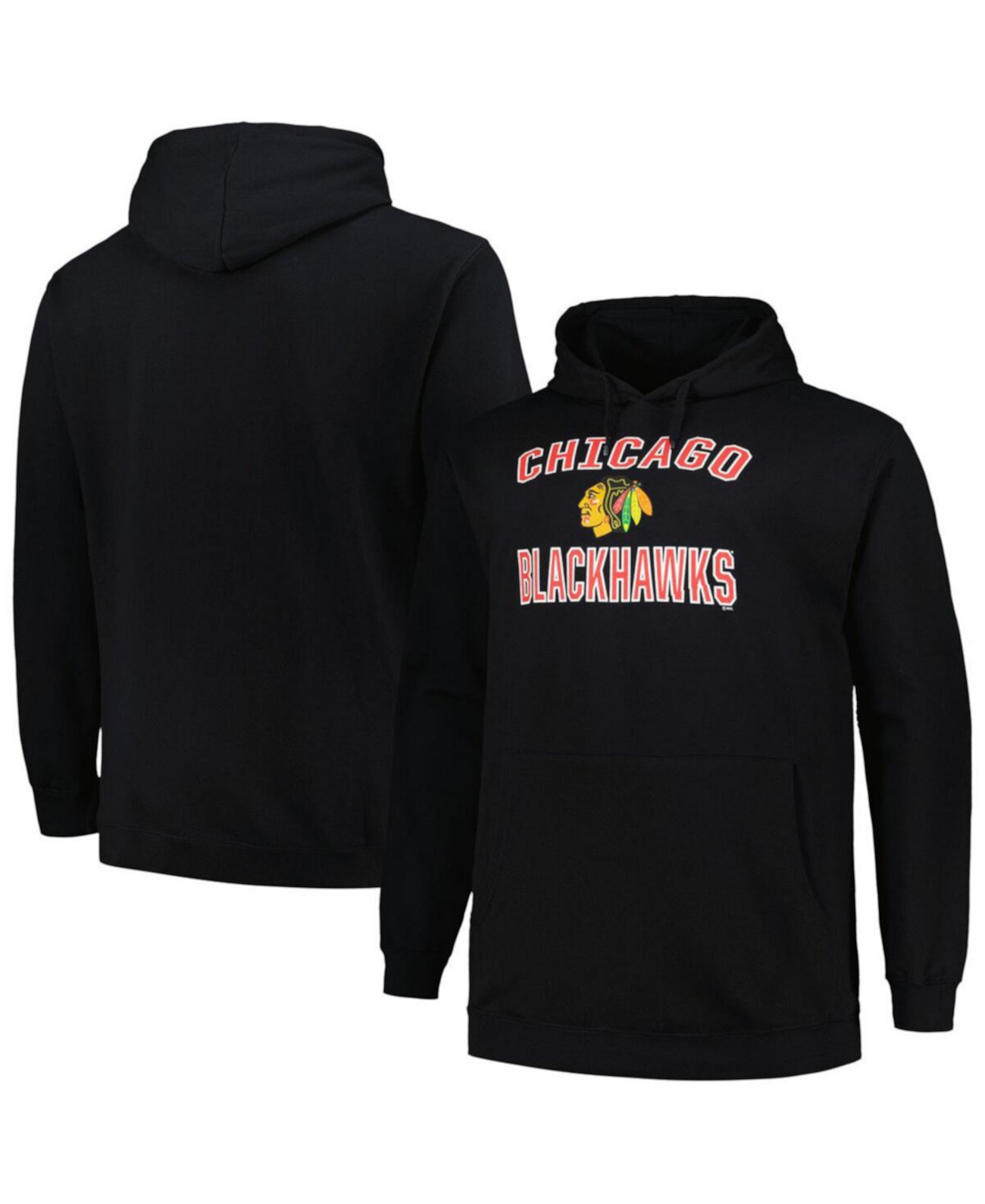 Мужской черный пуловер с капюшоном и логотипом Chicago Blackhawks Big and Tall Arch Profile