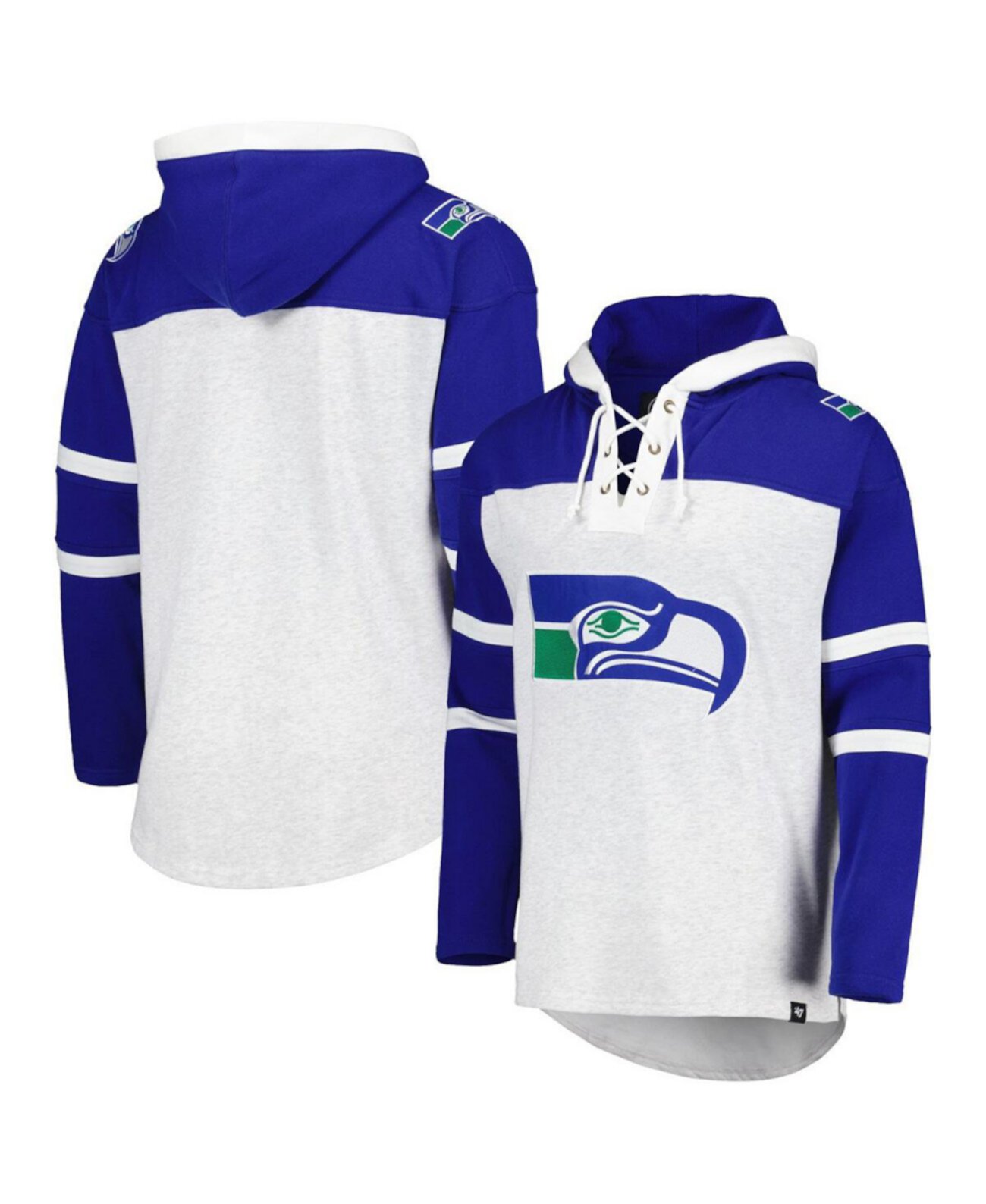 Мужской Пуловер '47 Brand Seattle Seahawks Heather Gray Historic Logo Gridiron Lace-Up '47 Brand