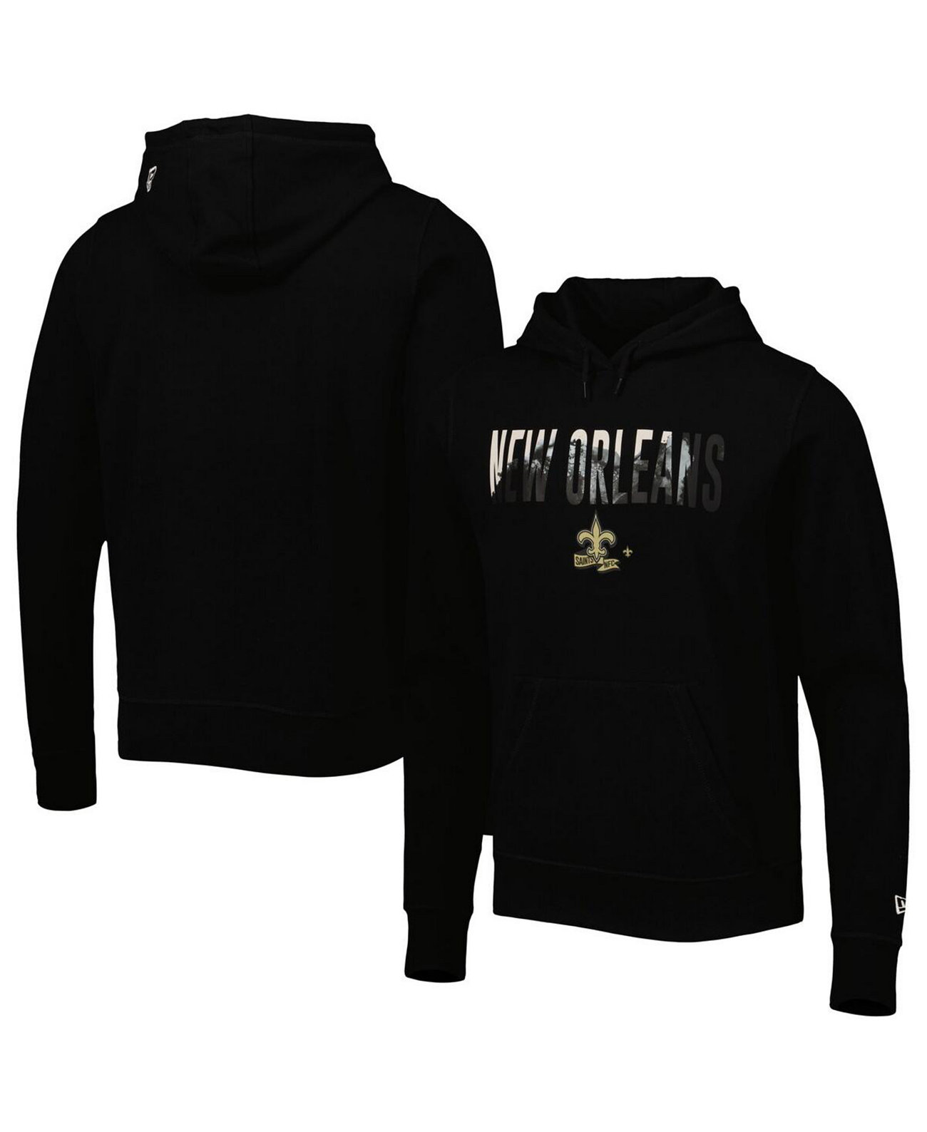 Мужской черный пуловер с капюшоном New Orleans Saints Ink Dye New Era
