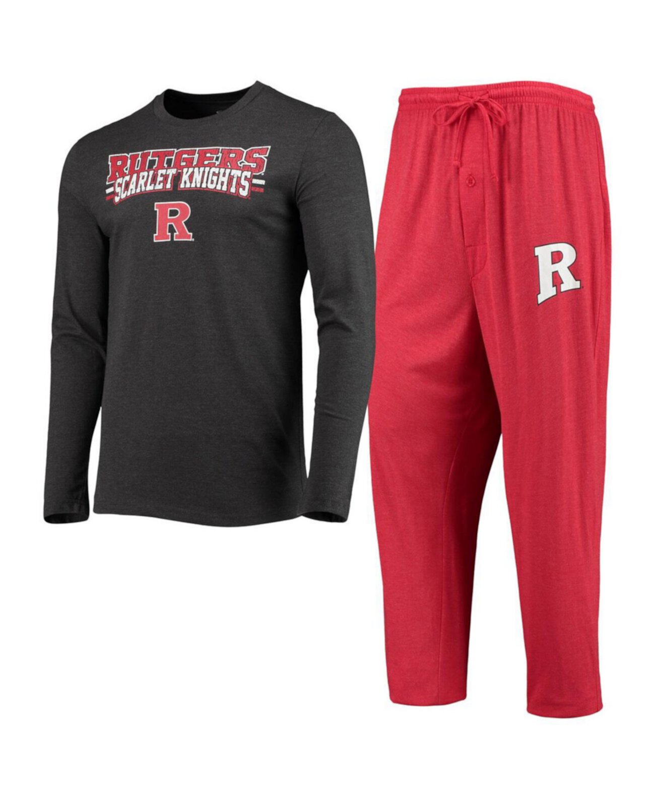 Мужской комплект для сна с длинными рукавами и брюками Rutgers Scarlet Knights Meter Scarlet, Heathered Charcoal Concepts Sport