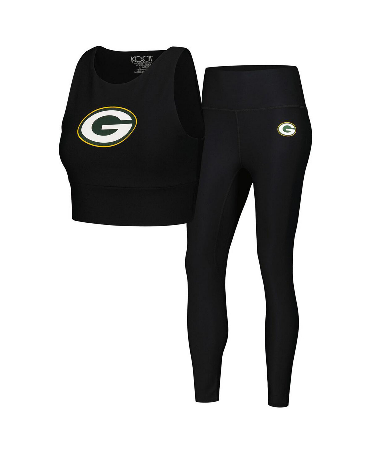 Женский черный комплект из леггинсов и бюстгальтера миди Green Bay Packers Kadi Brand