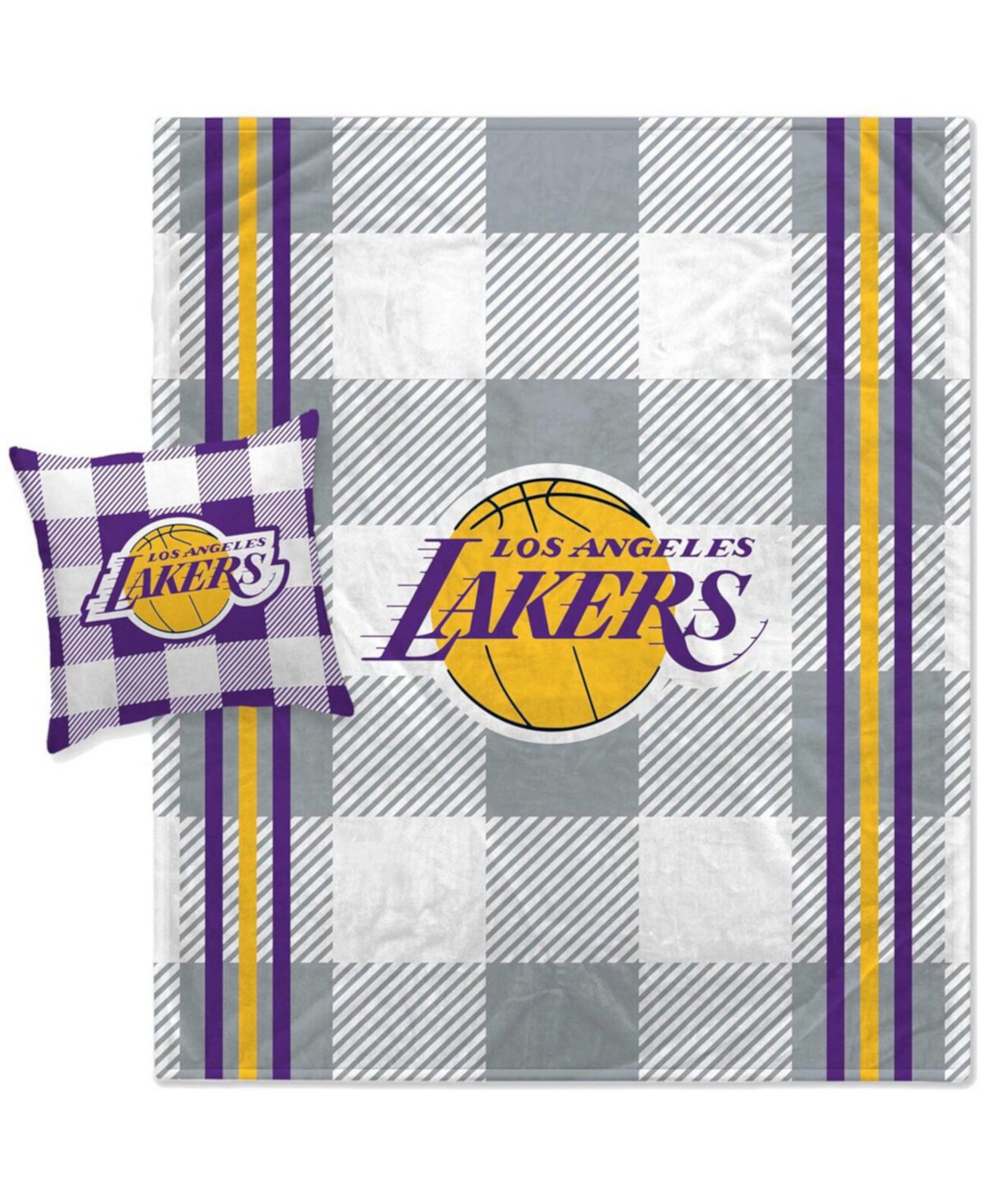 Комбинированный комплект из одеяла и подушек в серую клетку Pegasus Los Angeles Lakers Pegasus Home Fashions