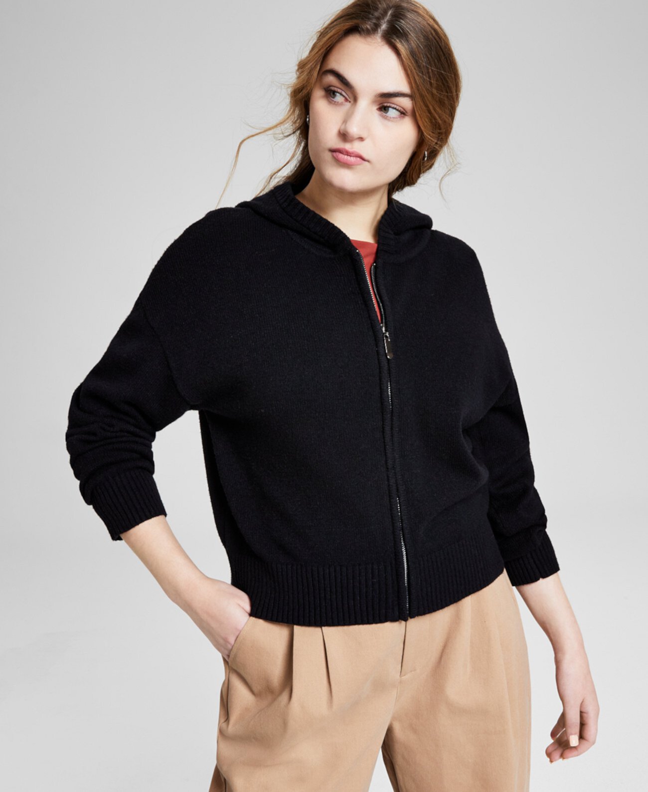 Женский свитер с капюшоном на молнии во всю длину, созданный для Macy's And Now This