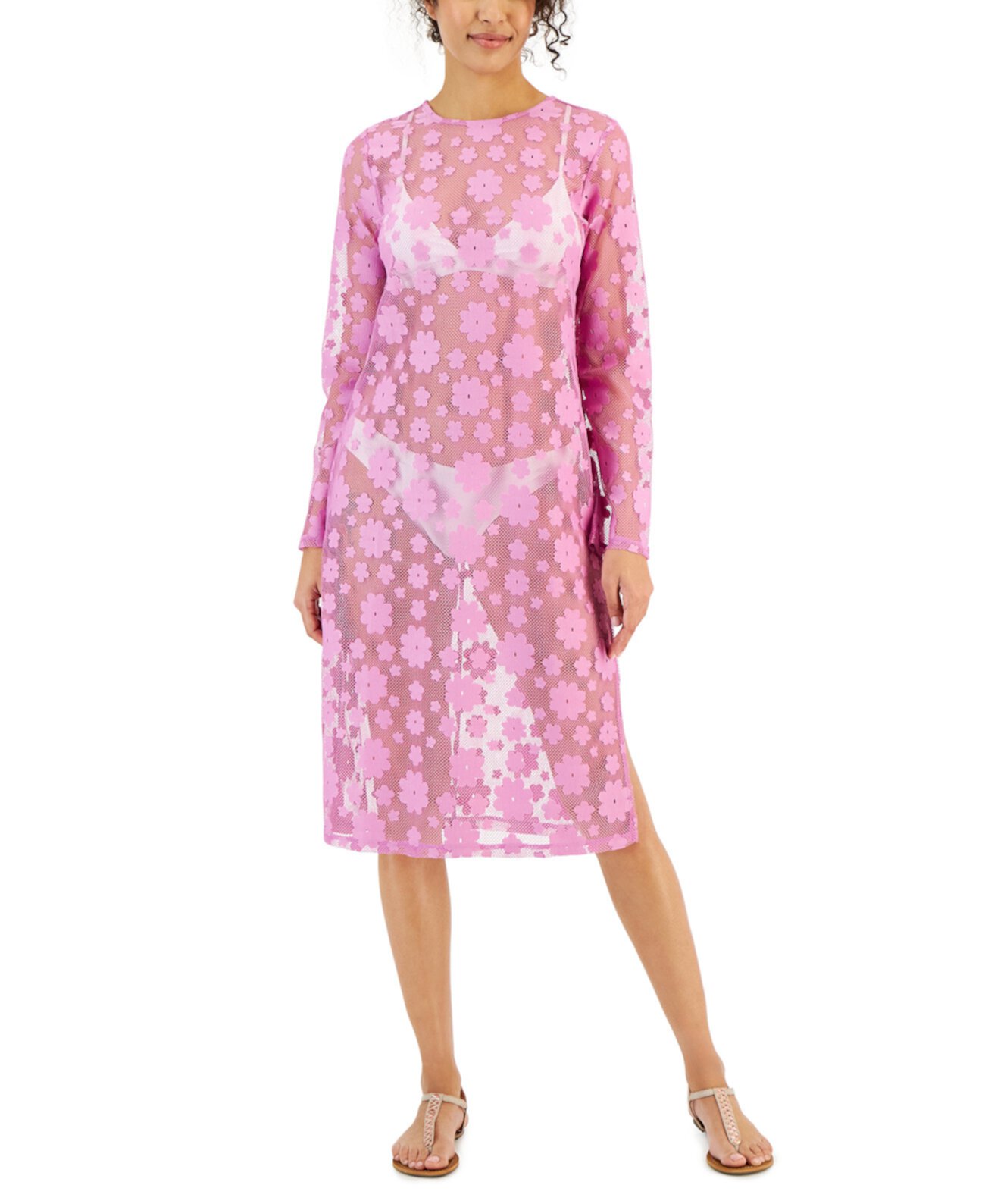 Women's Crochet Long-Sleeve Tunic Cover-Up, Created for Macy's Miken