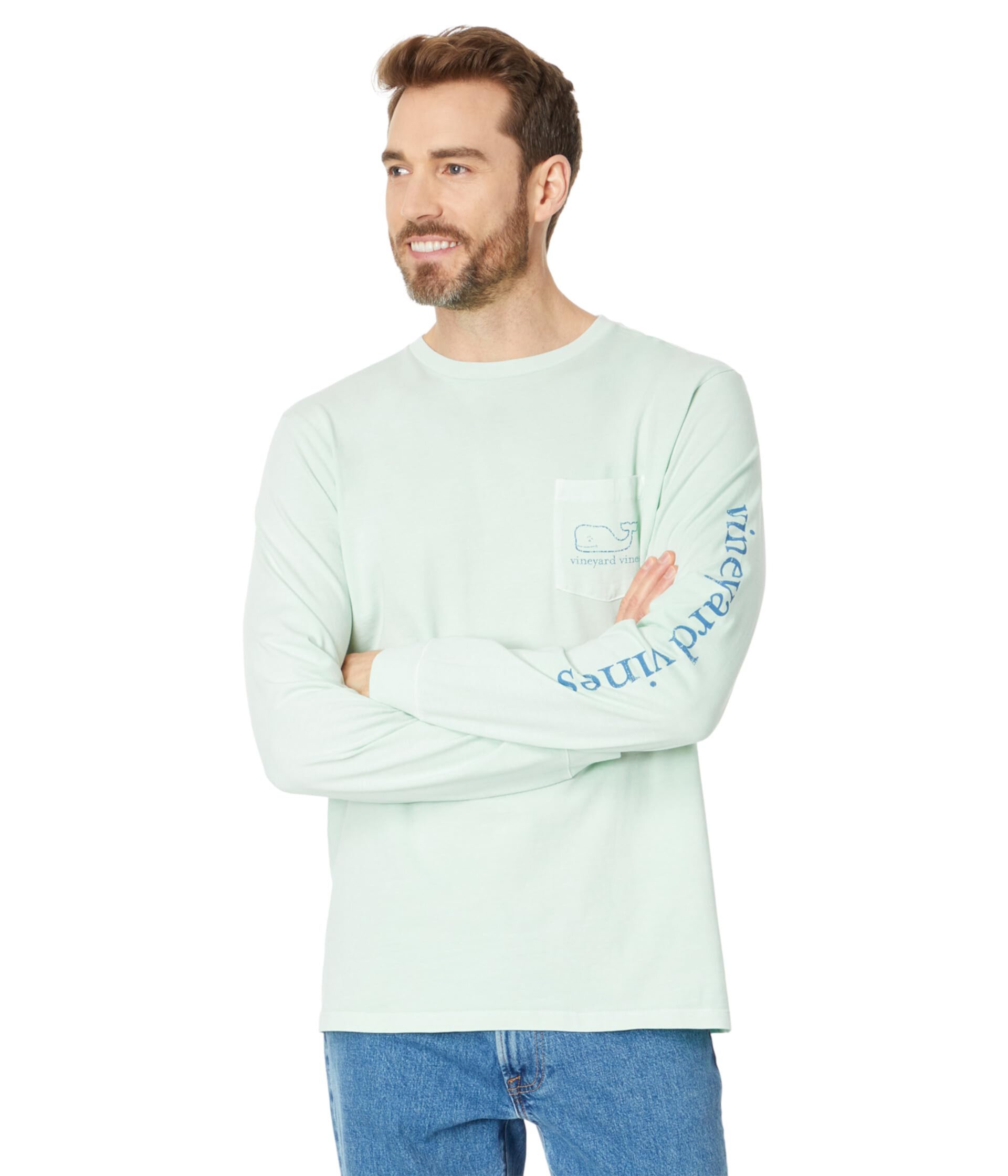 Футболка с длинными рукавами Vineyard Vines Vintage Whale LS GD с графическим принтом кита и карманом Vineyard Vines