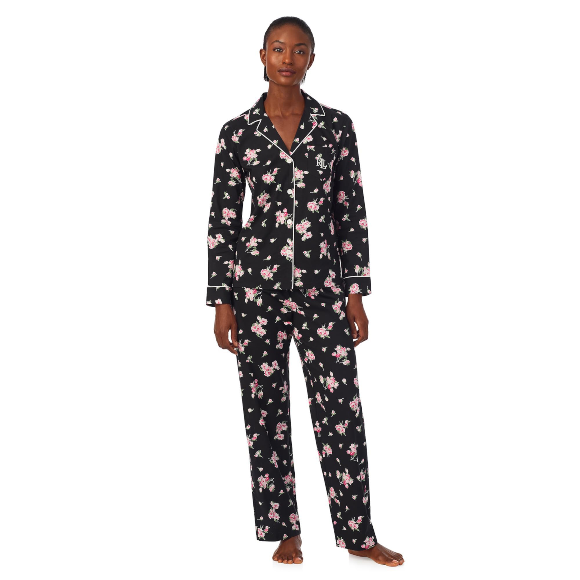 Длинный пижамный комплект с воротником-стойкой и длинными рукавами LAUREN Ralph Lauren