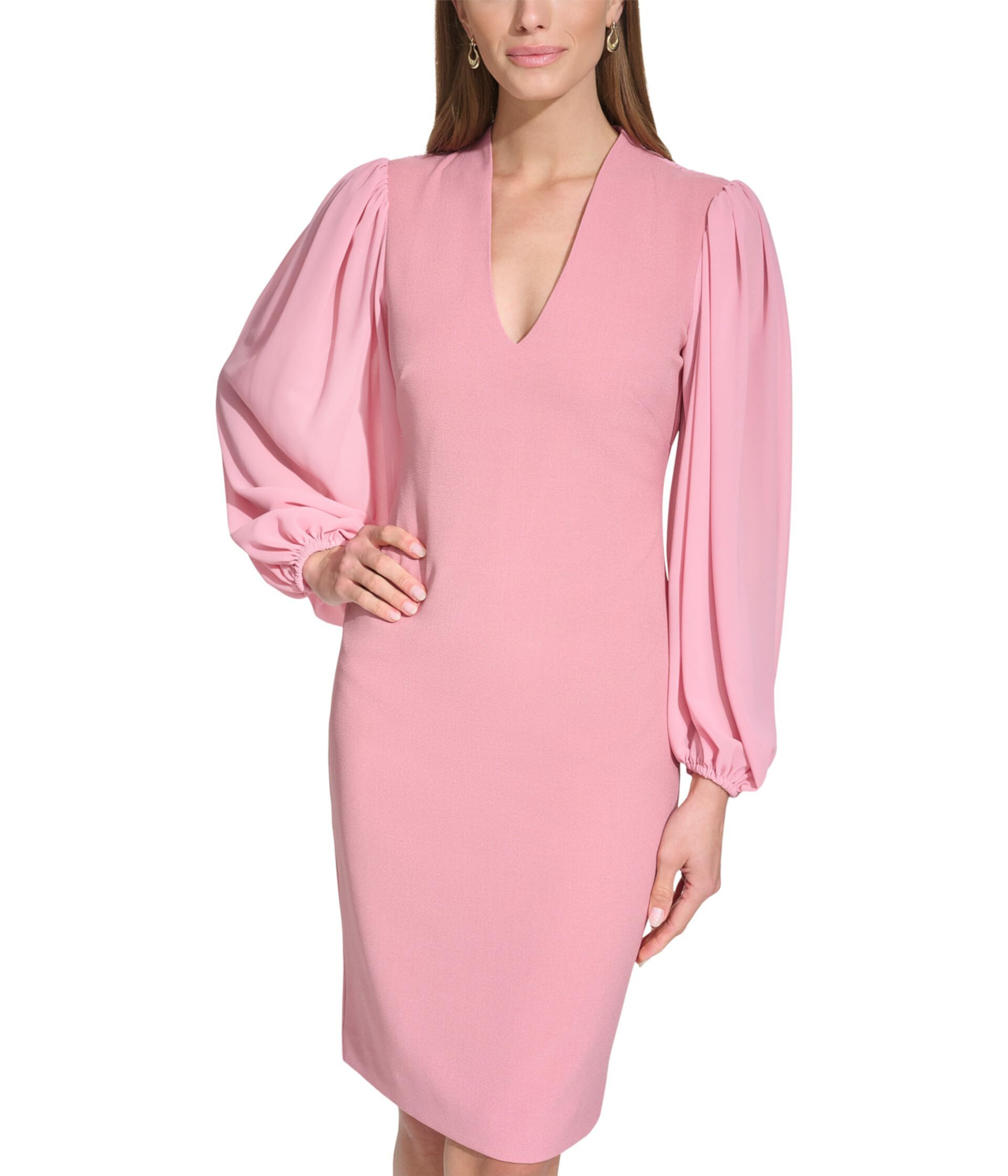 Stretch Crepe Bodycon Dress With Chiffon Balloon Sleeves Vince Camuto