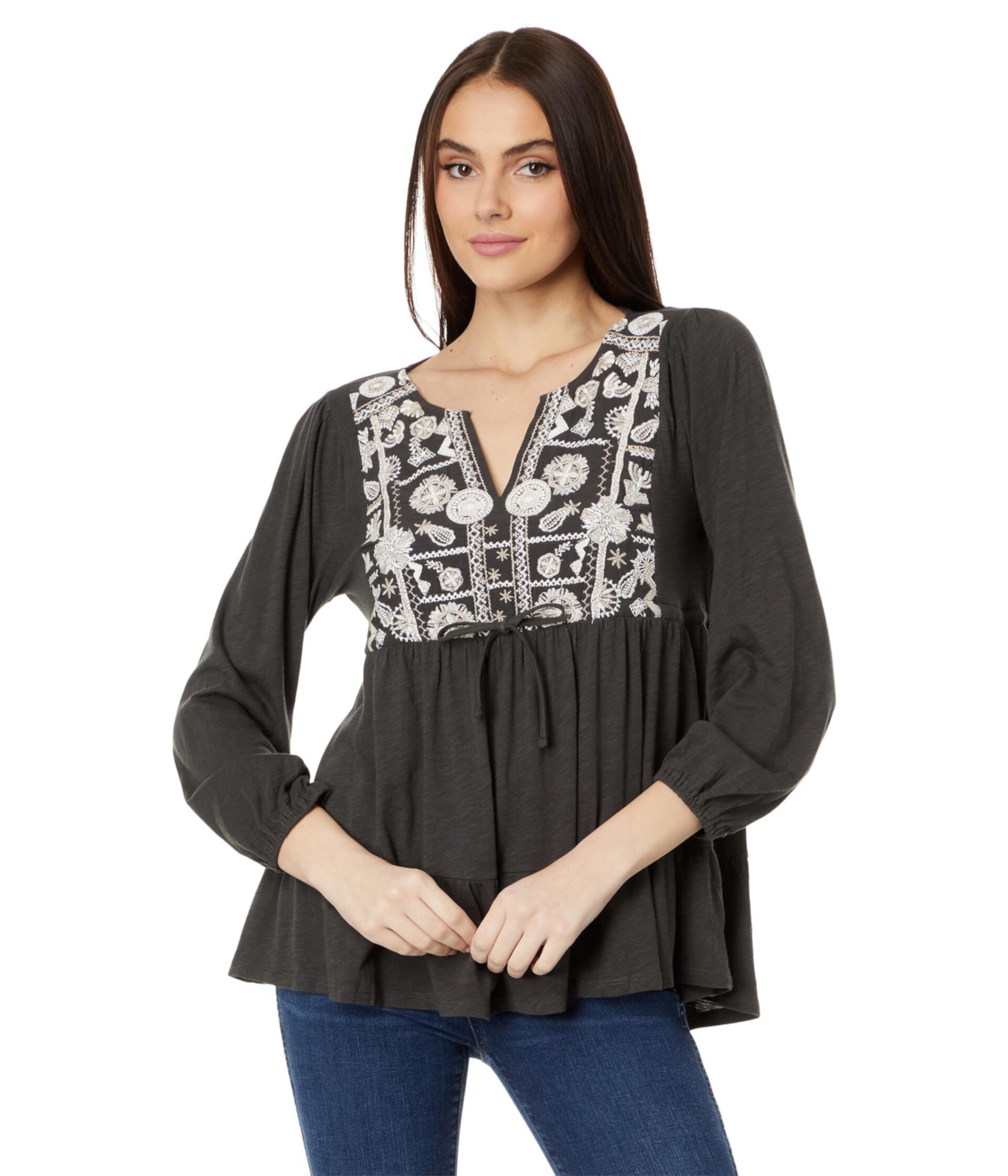 Embroidered Tiered Tunic Top Lucky Brand