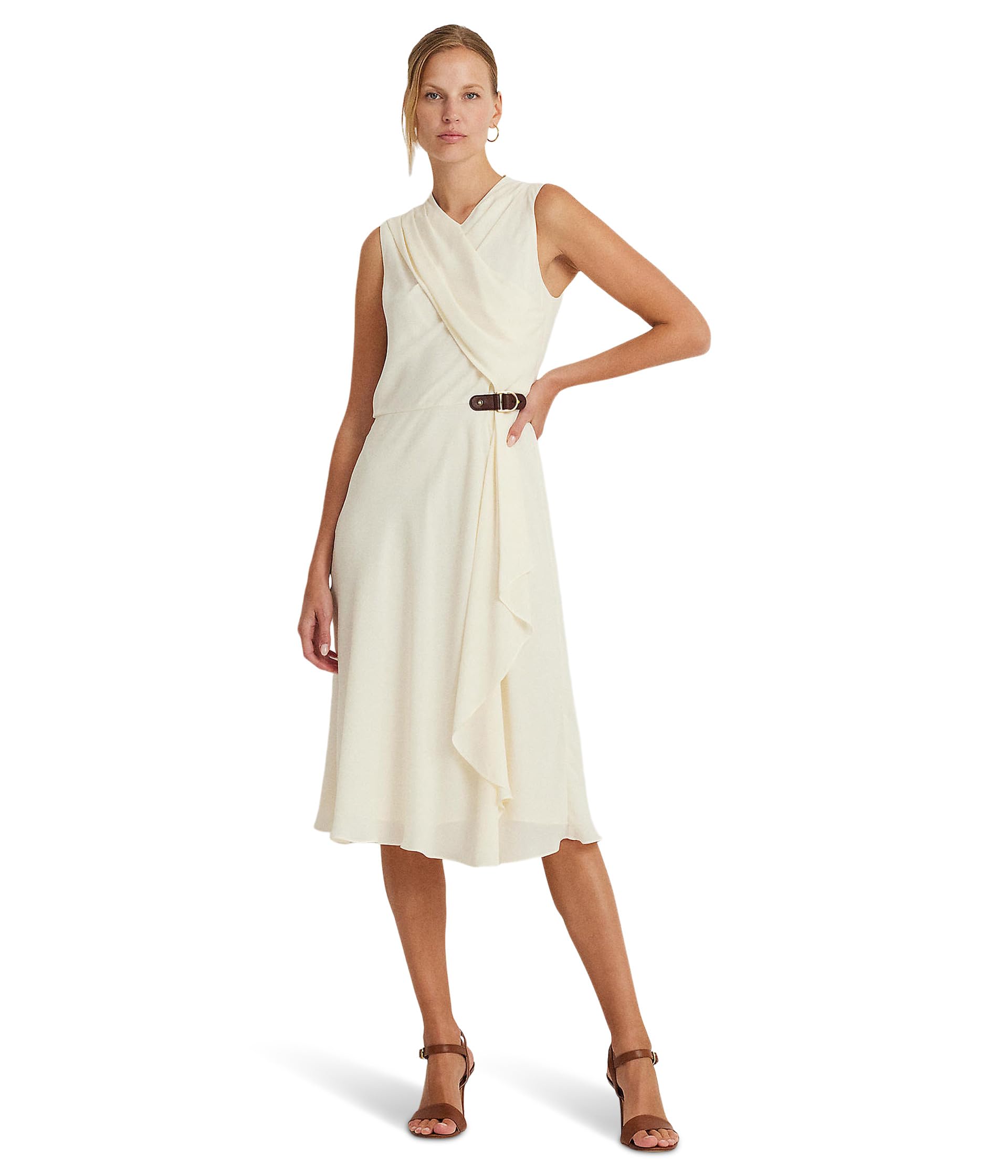 Платье без рукавов из жоржетта с пряжкой и отделкой LAUREN Ralph Lauren