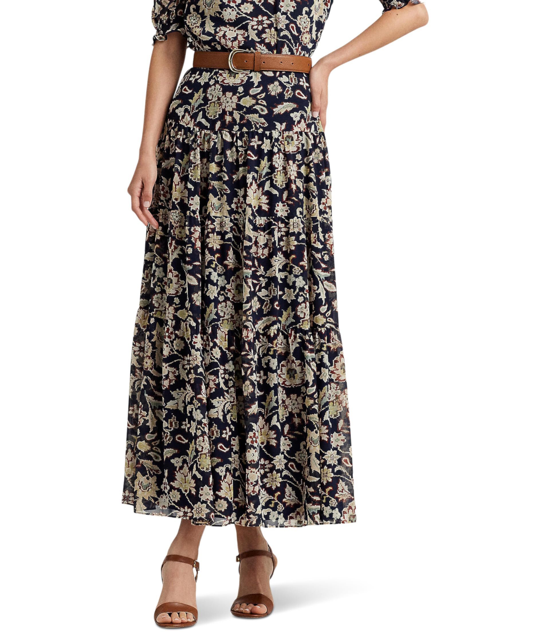 Многоярусная юбка из жоржетта с цветочным принтом LAUREN Ralph Lauren