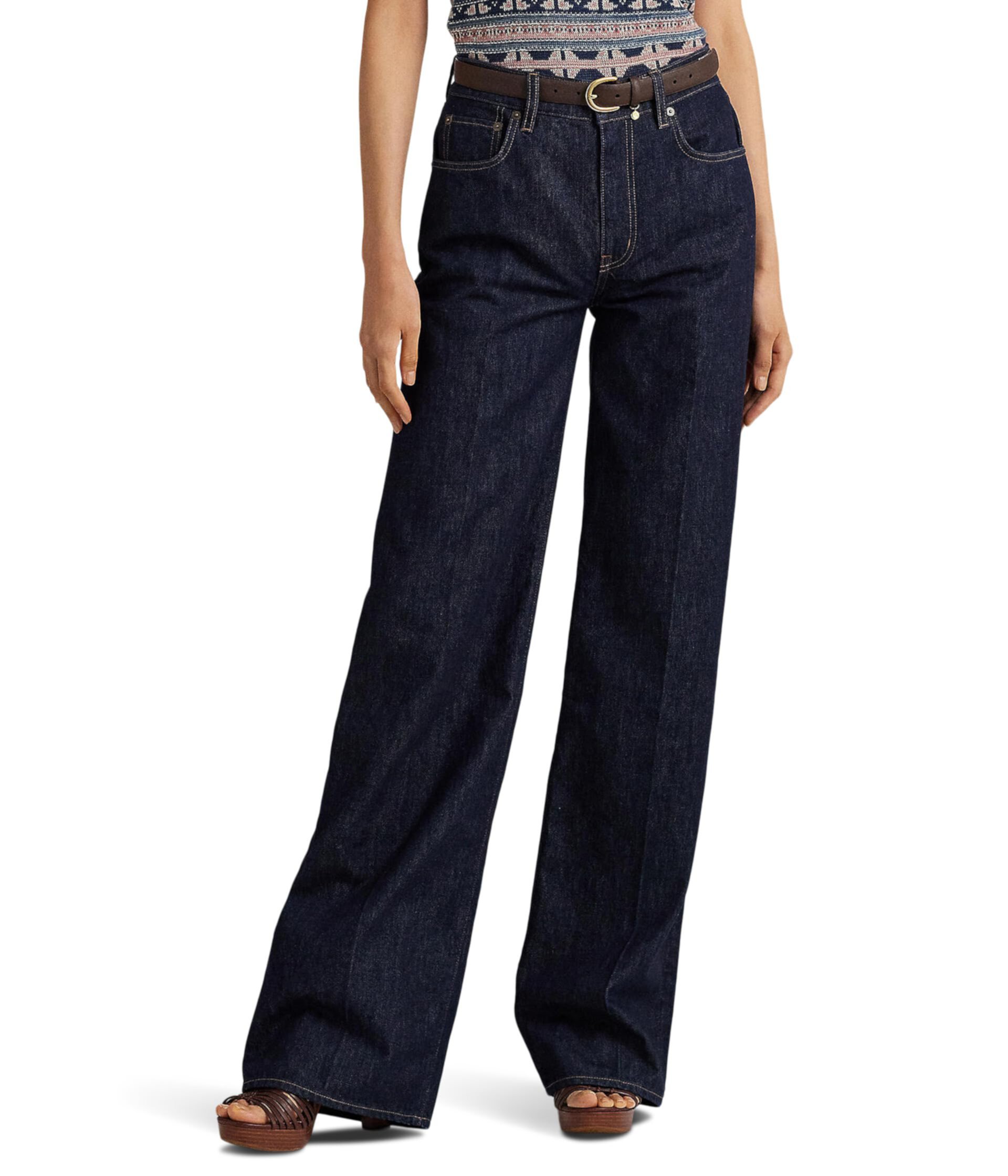 Mid-Rise Wide Leg Jeans in Deep Rinse Wash LAUREN Ralph Lauren