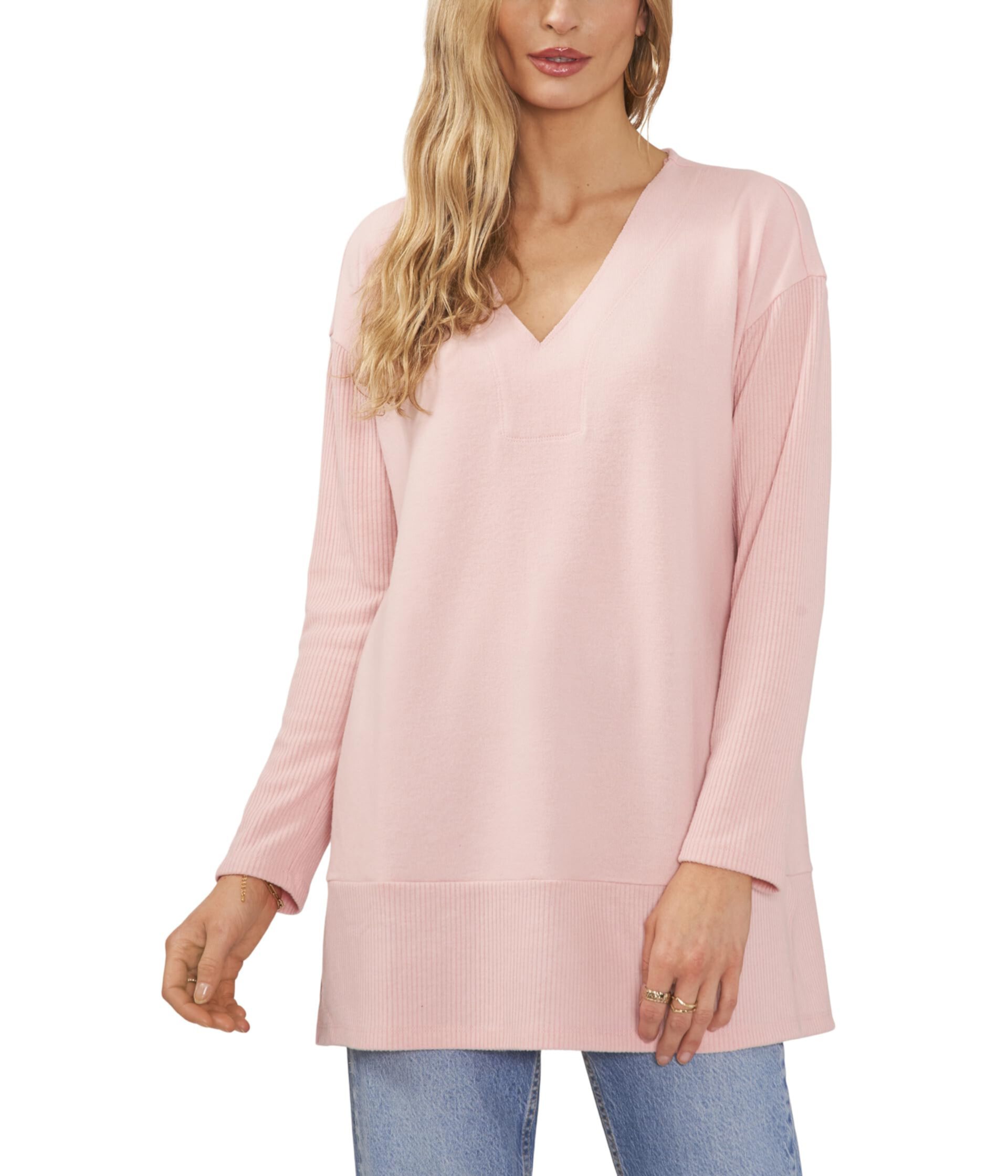 Long Sleeve Drop Shoulder V-Neck Cozy Tunic Vince Camuto