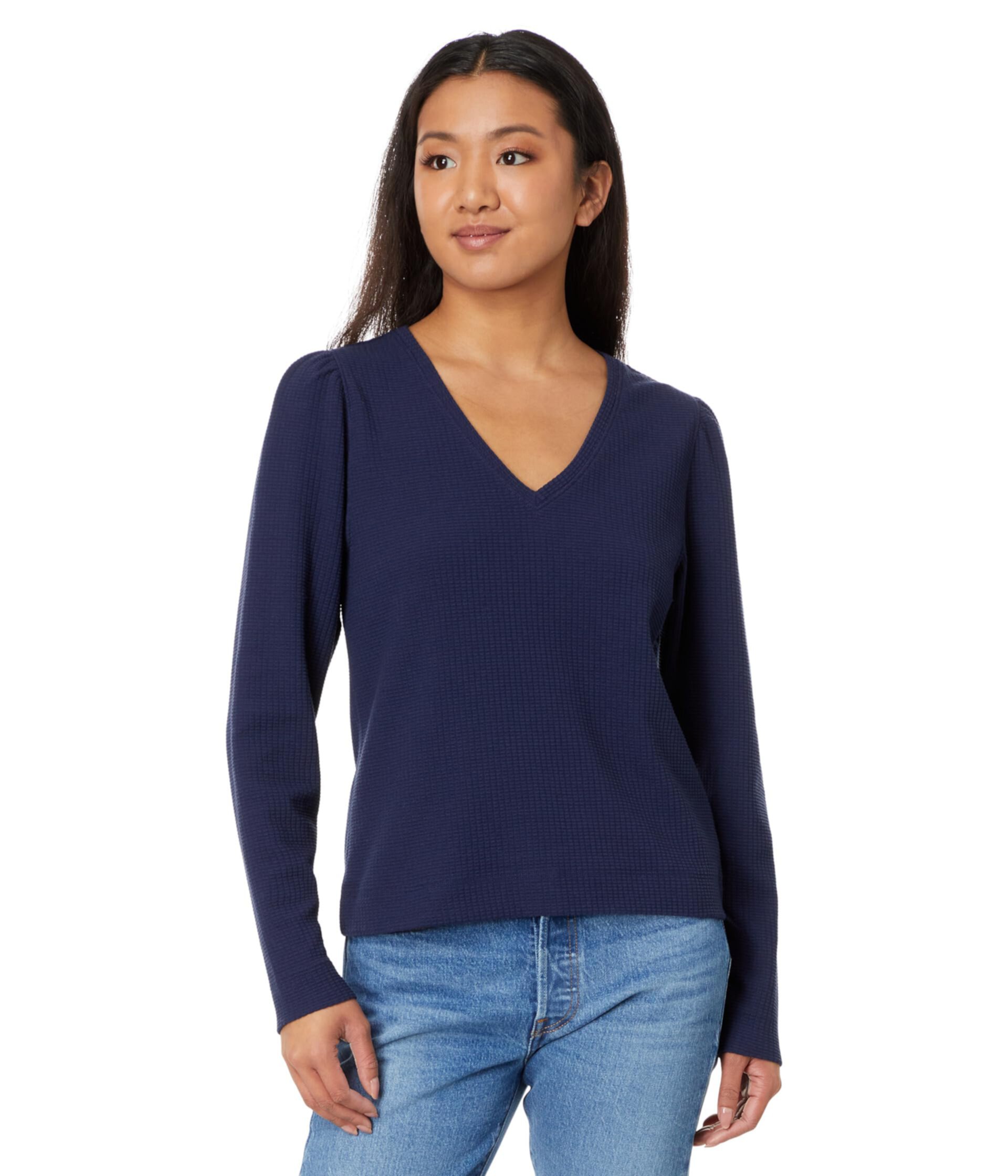 Puff Sleeve Waffle V-Neck Lilla P