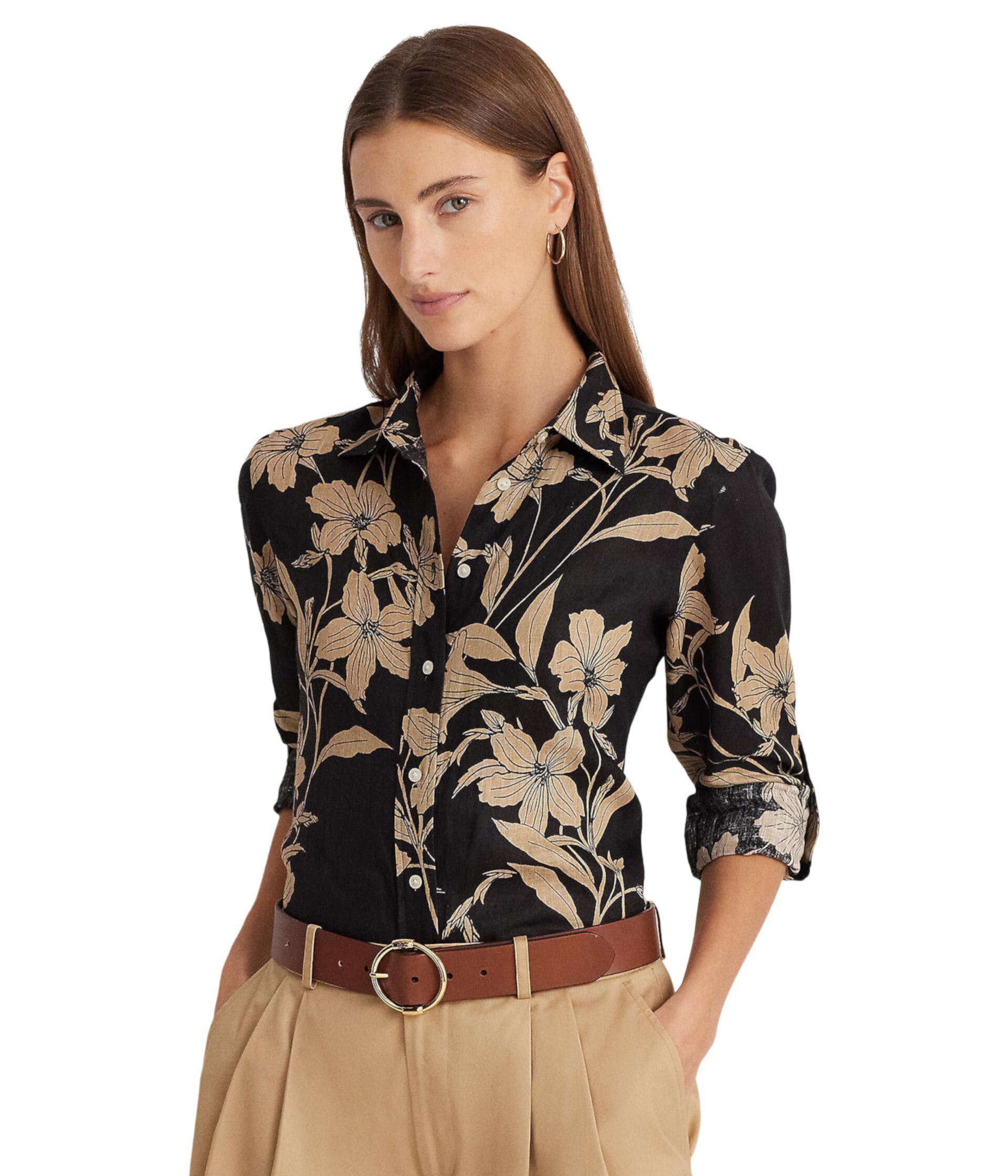 Льняная рубашка с цветочным принтом LAUREN Ralph Lauren
