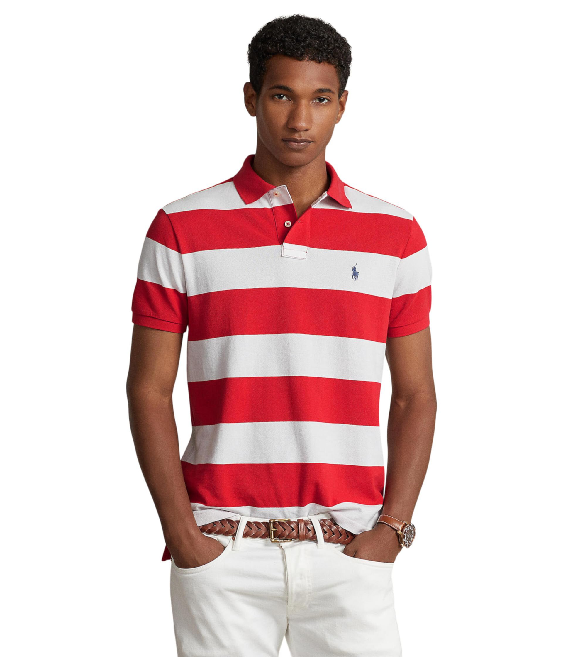 Рубашка-поло классического кроя в полоску и сетку с короткими рукавами Polo Ralph Lauren