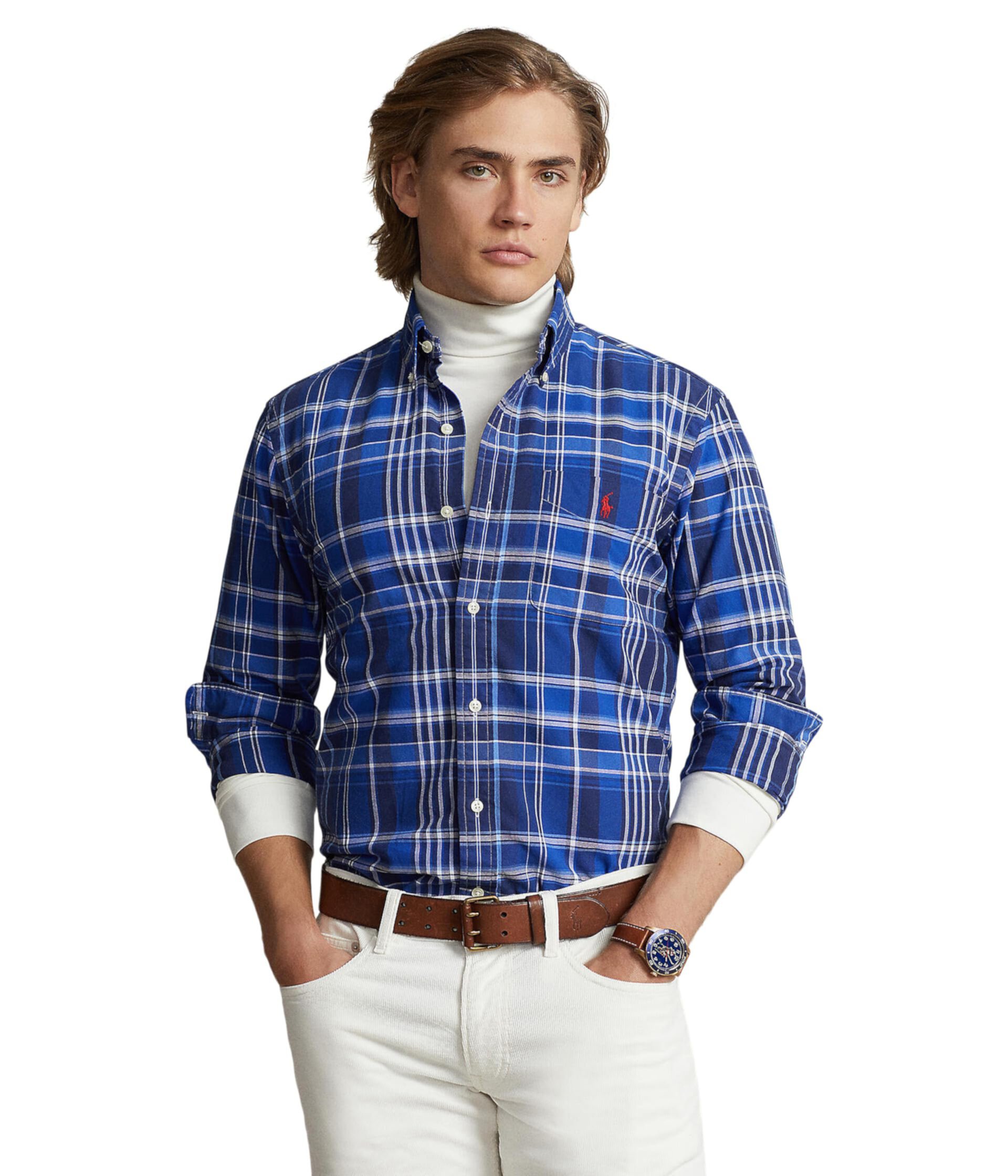 Мужская Рубашка в Клетку на Пуговицах Polo Ralph Lauren из Оксфорда Polo Ralph Lauren