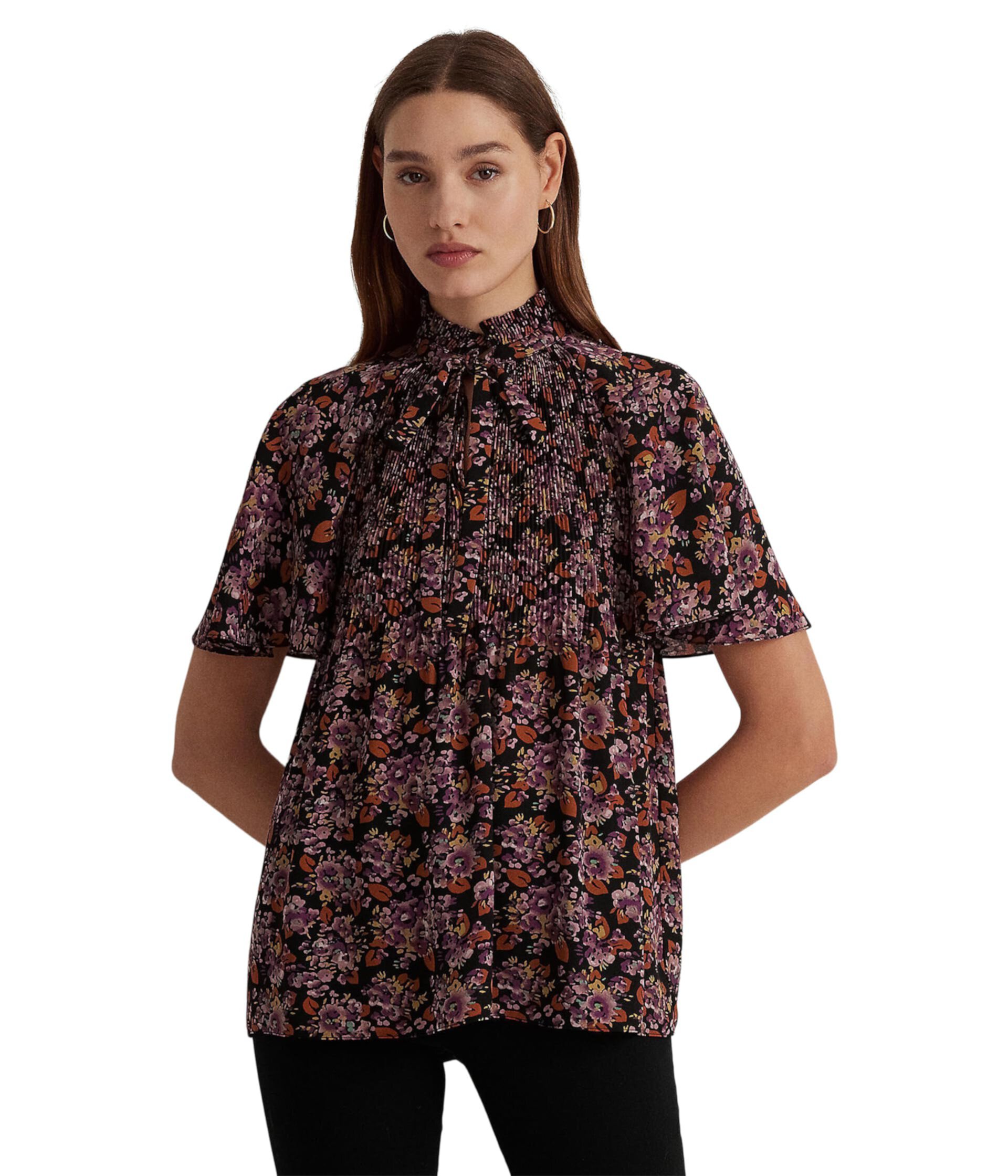 Блузка из жоржетта со складками и цветочным принтом LAUREN Ralph Lauren