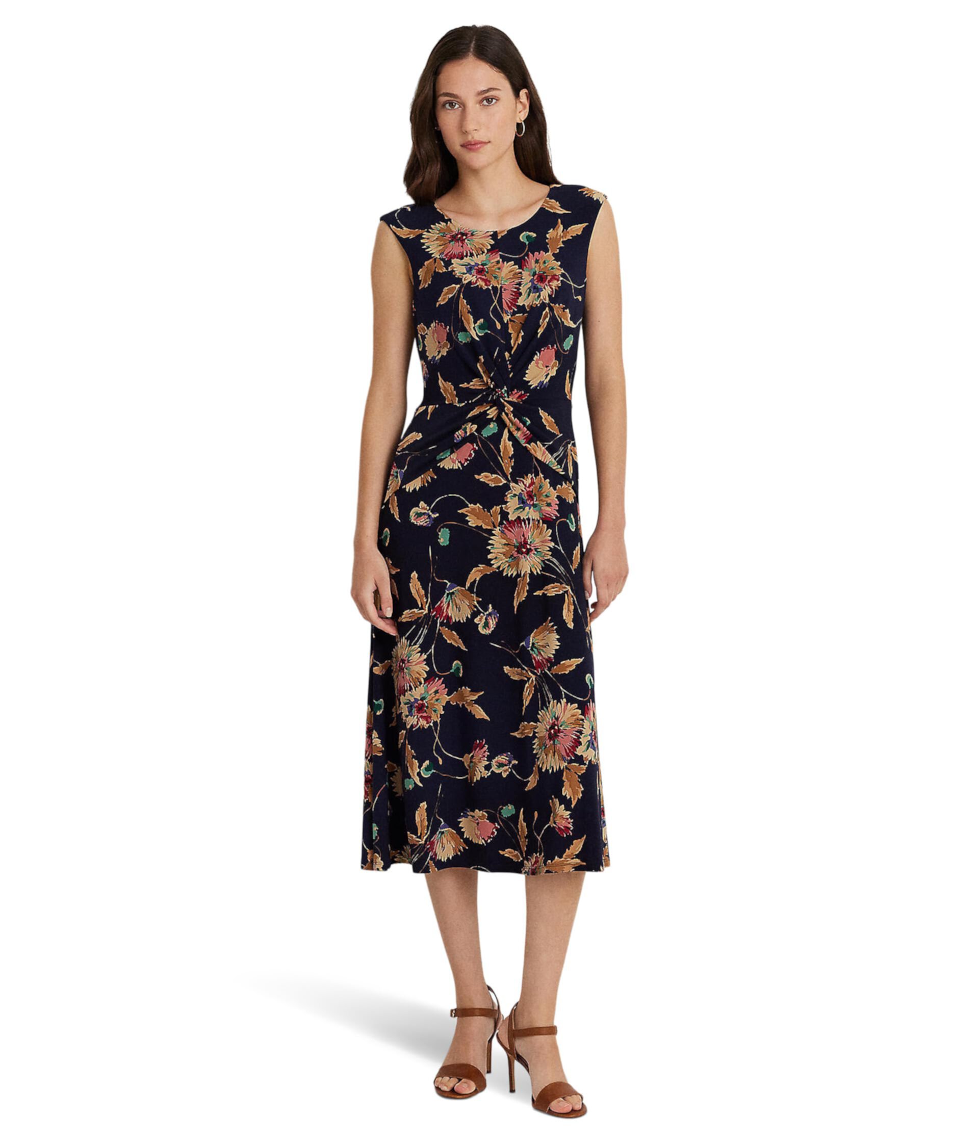 Платье из эластичного джерси с цветочным принтом и закрученной передней частью LAUREN Ralph Lauren